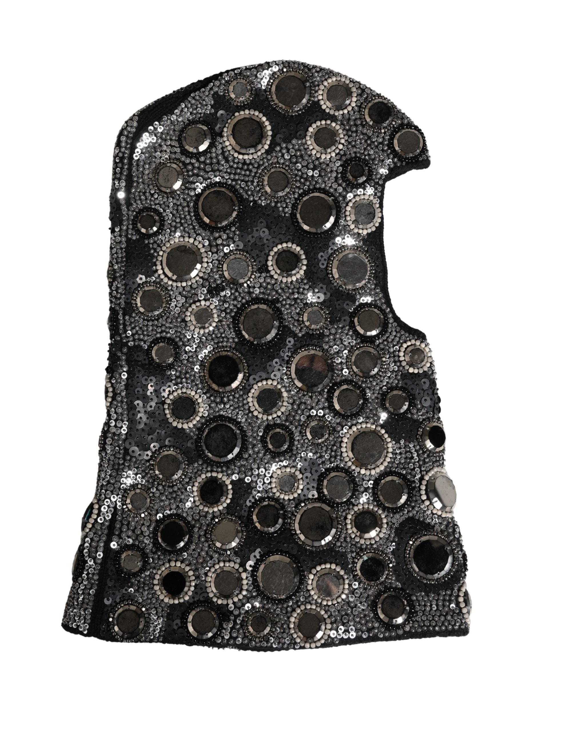 Black Wool Crystal Embellished Balaclava Hat