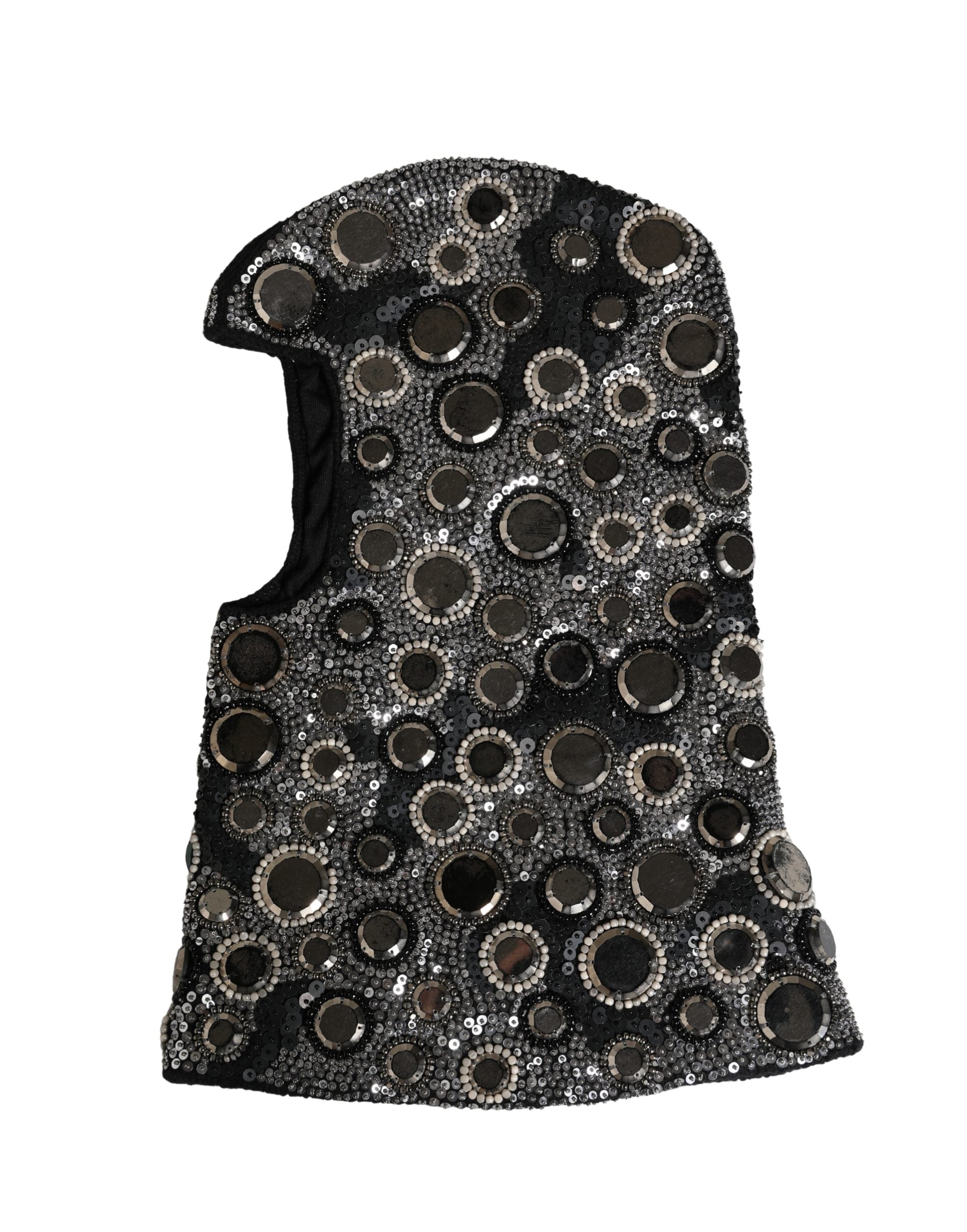 Black Wool Crystal Embellished Balaclava Hat
