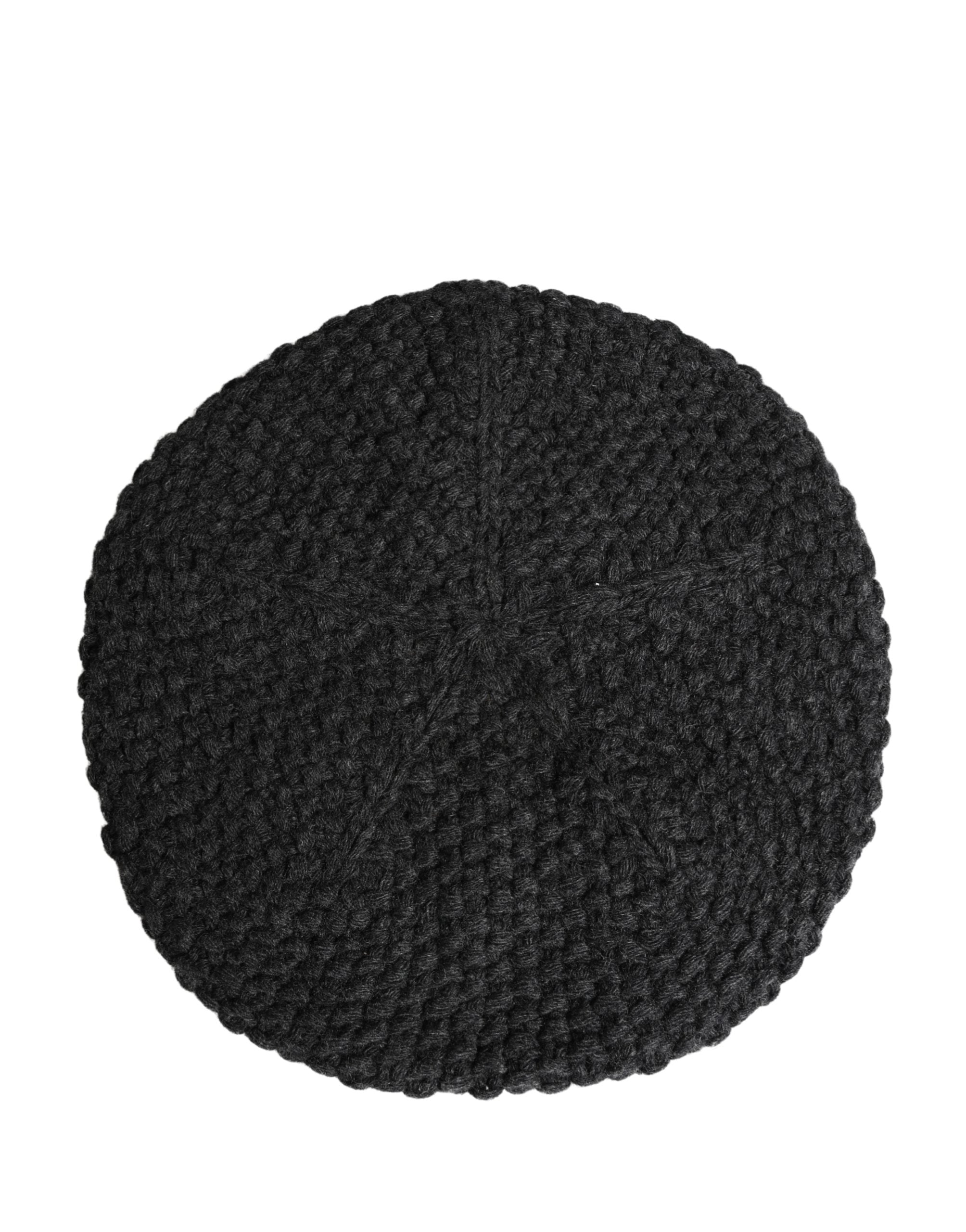 Black Virgin Wool Knitted Winter Beret Hat