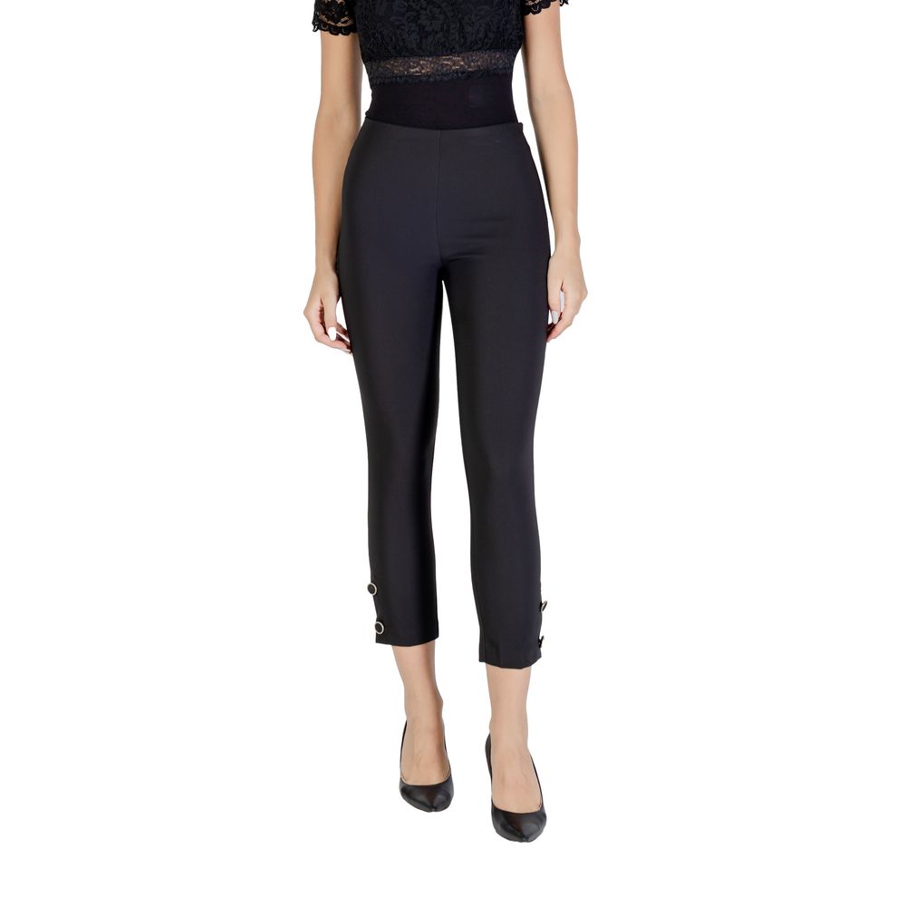 Black Polyester Casual Pants