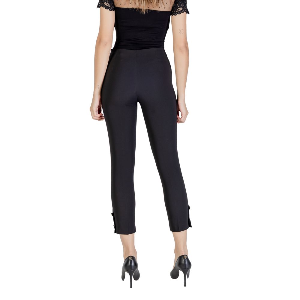 Black Polyester Casual Pants