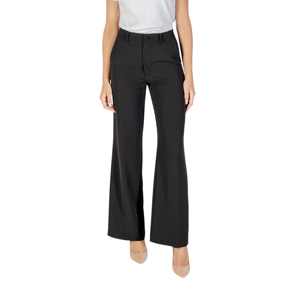 Black Polyester Casual Pants