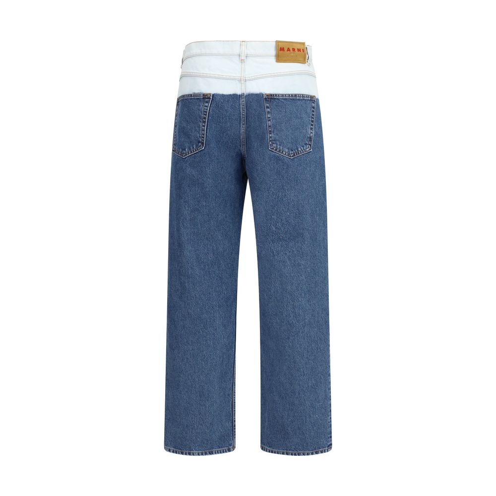 Blue Cotton Straight-Leg Jeans