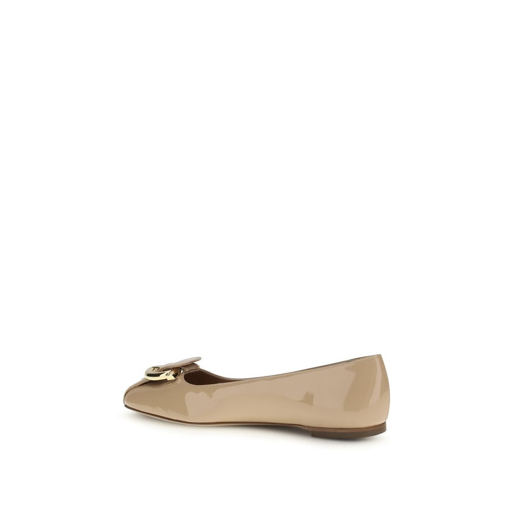 Beige Calf Leather Bos Taurus Ballet Flats