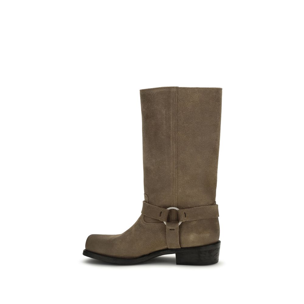 Beige Calf Leather Bos Taurus Lace-Up Boots