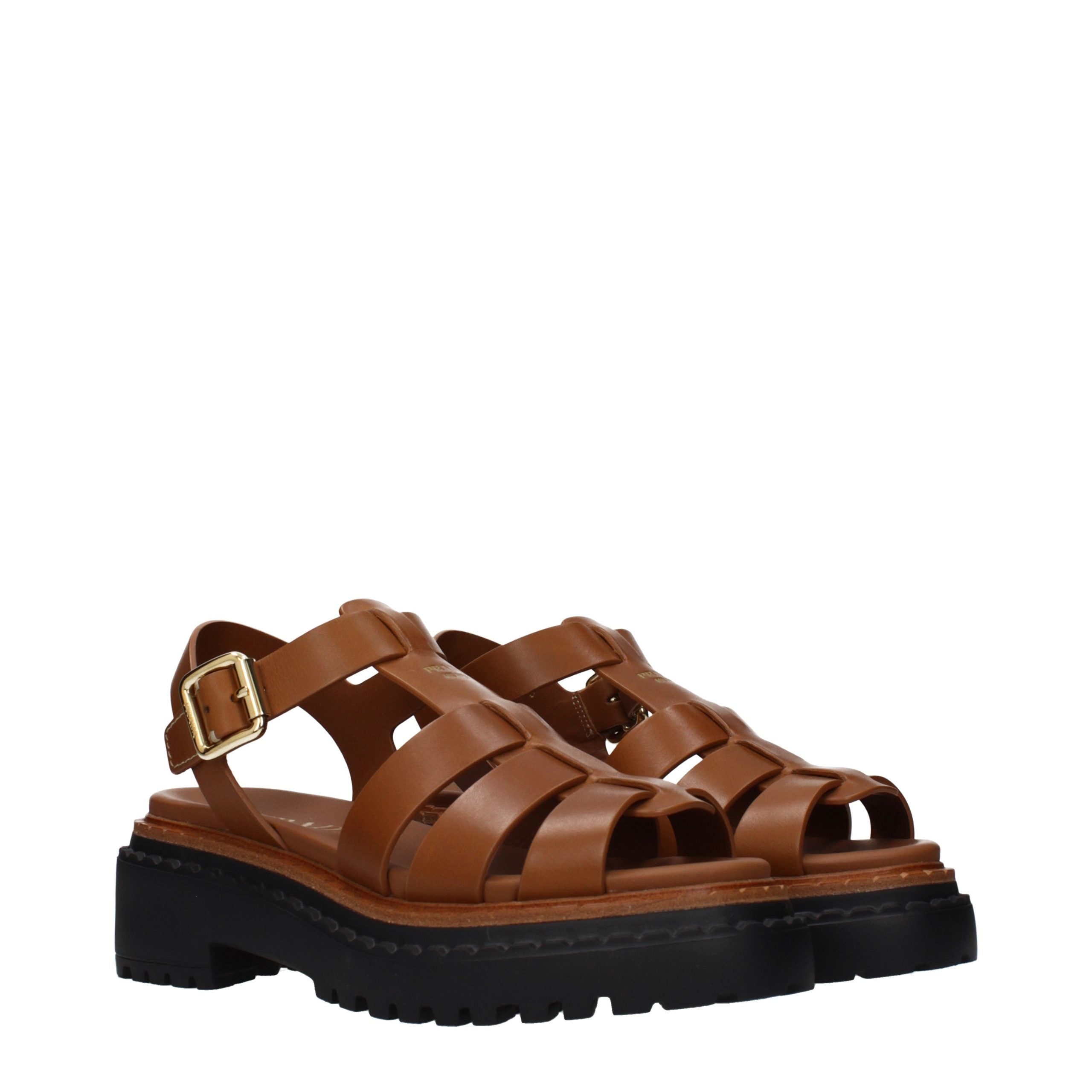 Brown Leather Platform Sandals