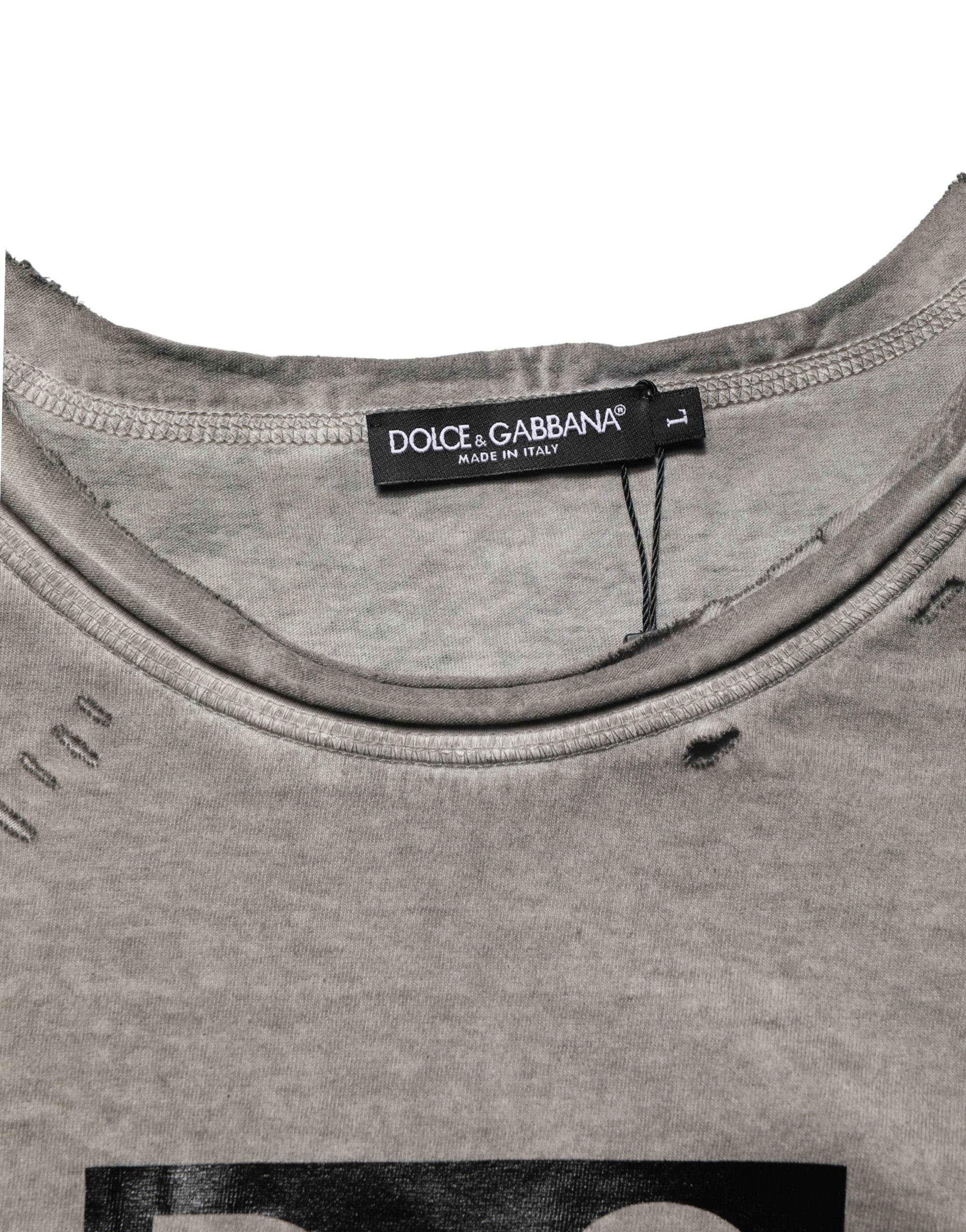 Gray DG Logo Print Cotton Round Neck T-shirt