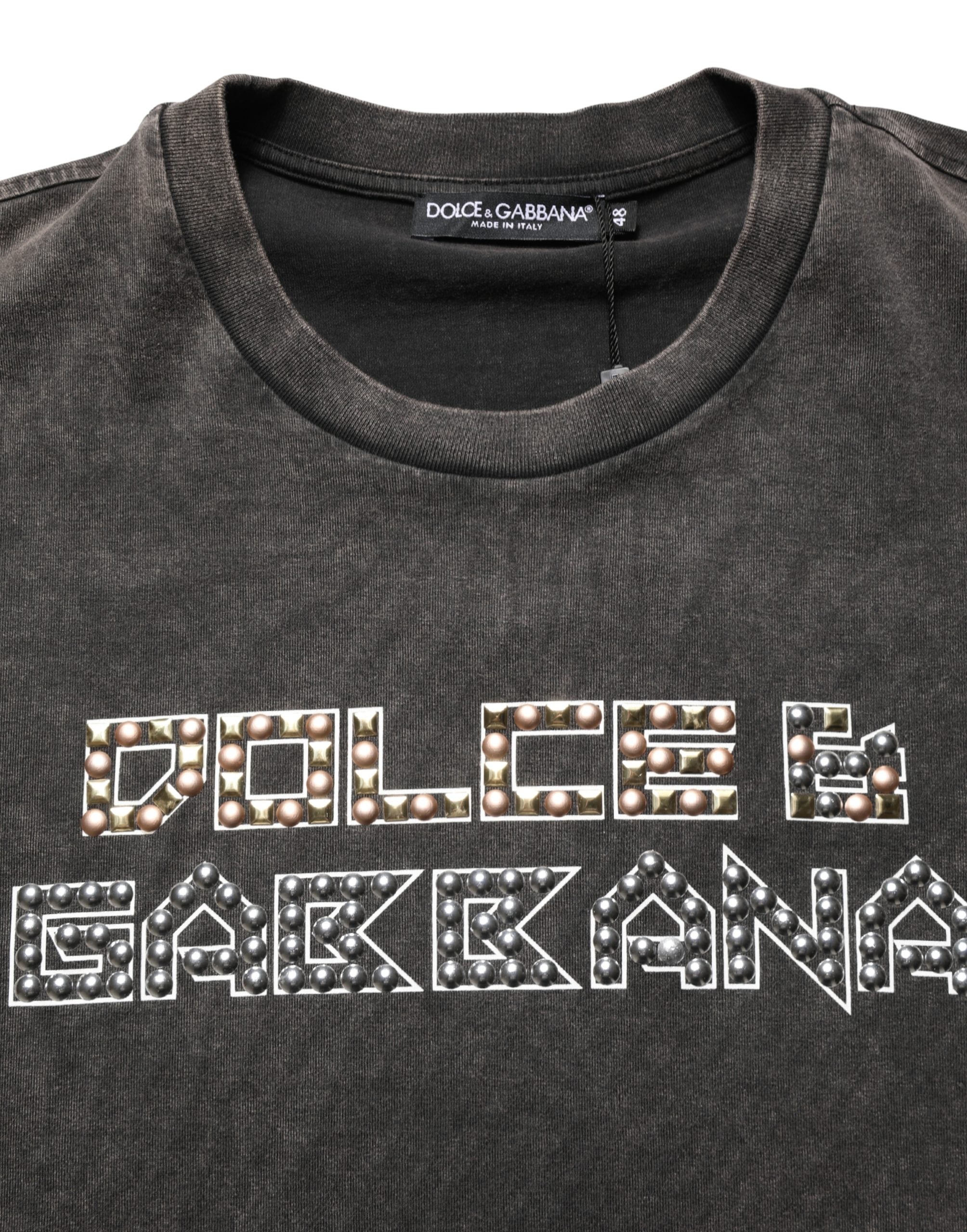 Gray Logo Embellished Men Crew Neck T-shirt