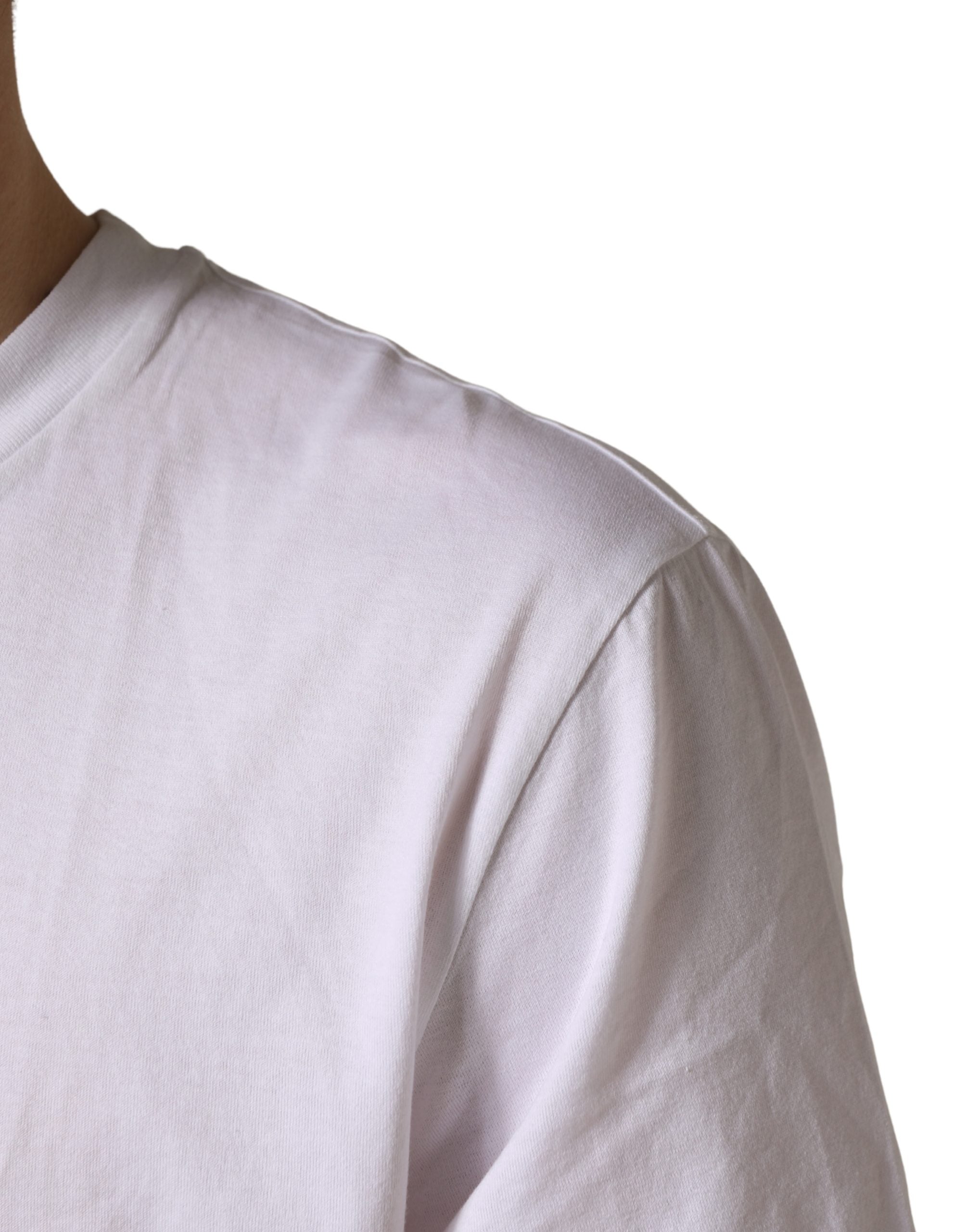 White Barcode Cotton Crew Neck Men T-shirt