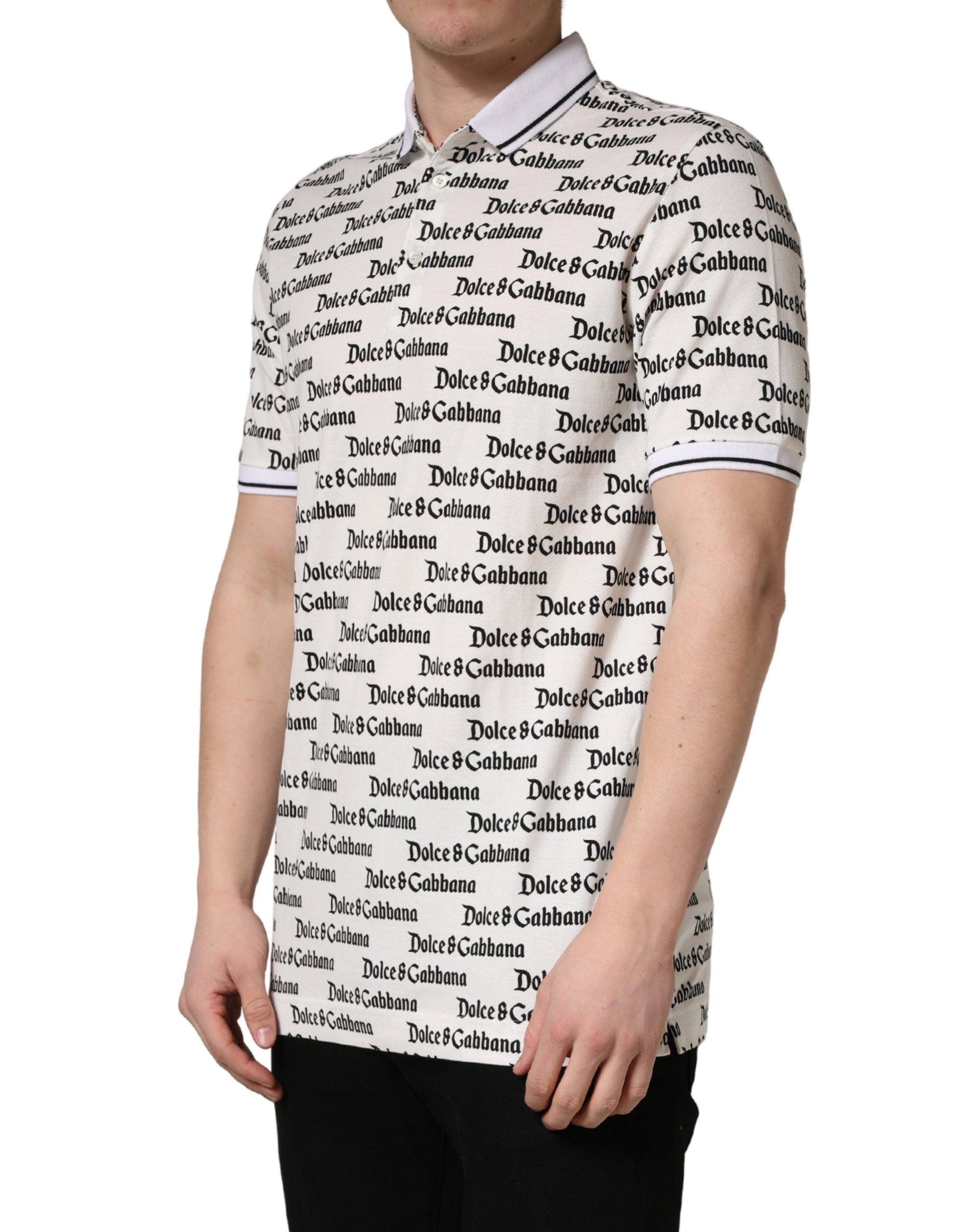 White Logo Monogram Cotton Men Polo T-shirt