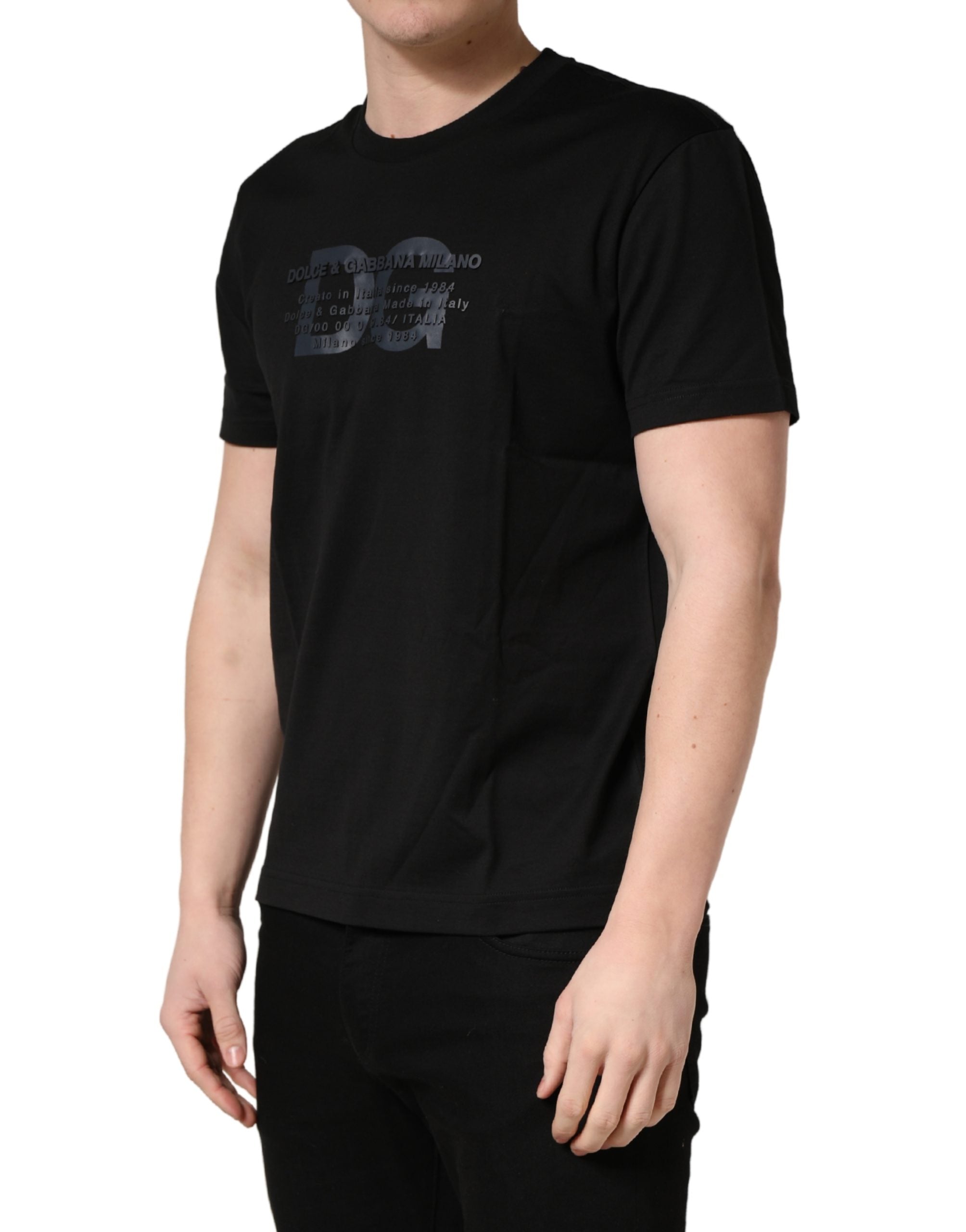 Black Logo DG Print Cotton Crew Neck T-shirt