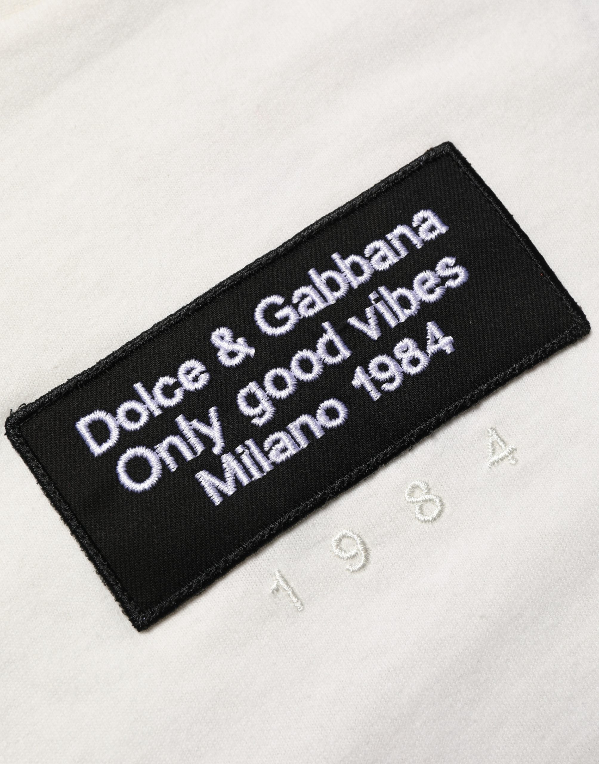 White Logo Patch Cotton Men Crew Neck T-shirt