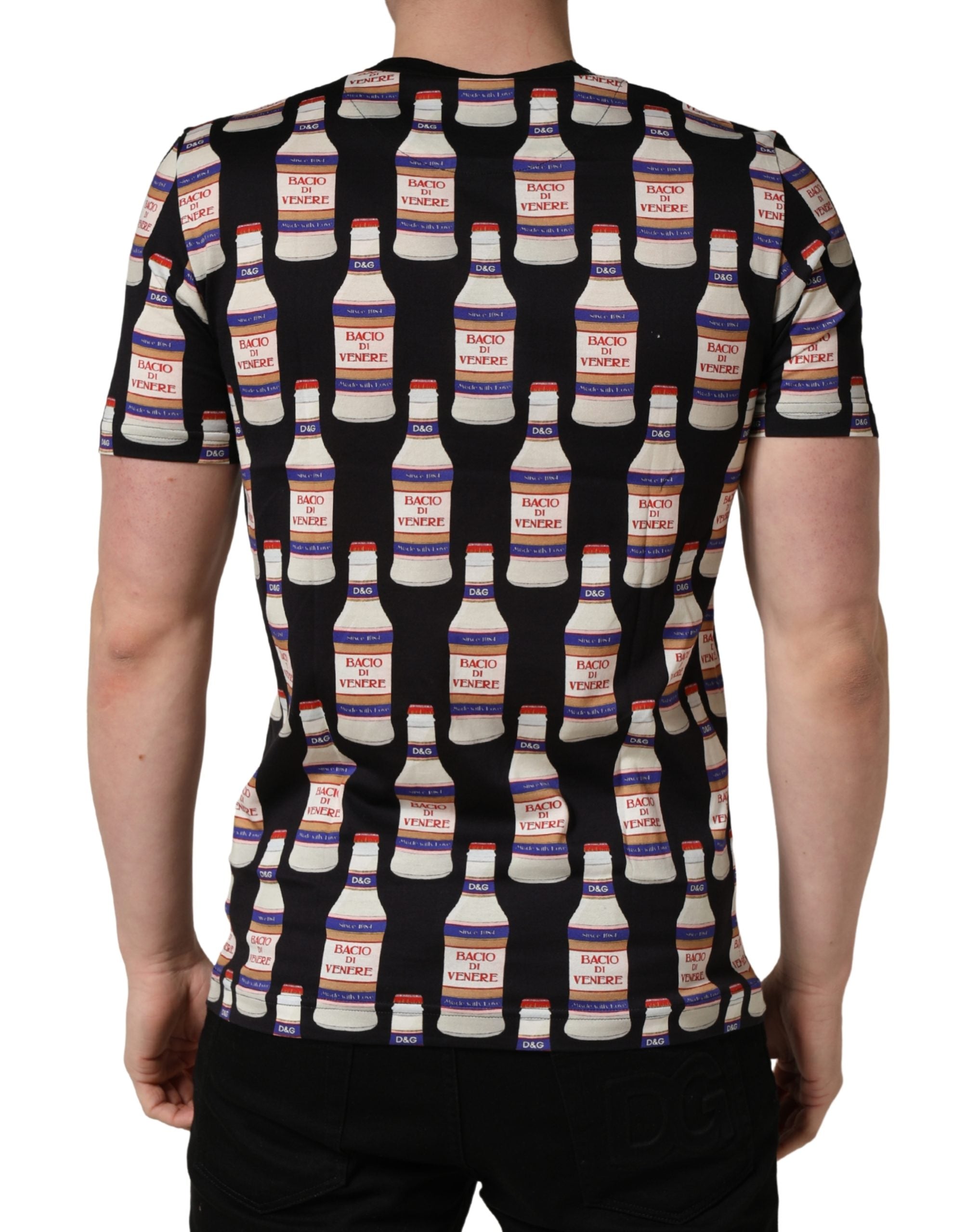 Black Bottle Print Cotton Crew Neck T-shirt