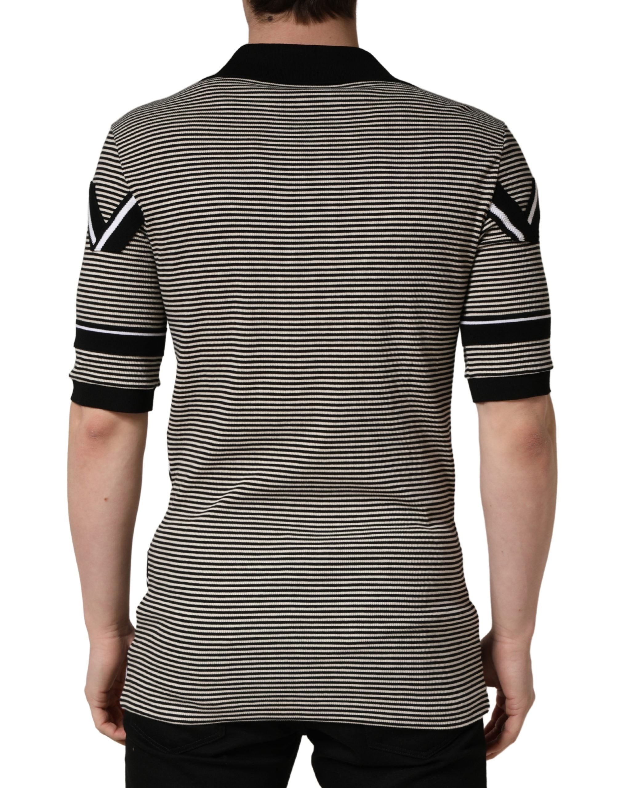 Black White Zigzag Pattern Cotton Men Polo T-shirt