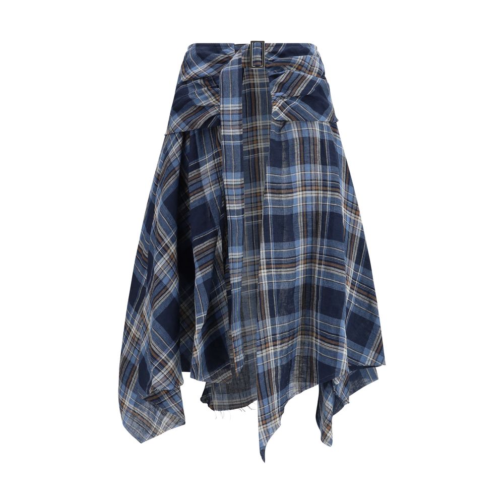 Blue Linen Midi Skirt