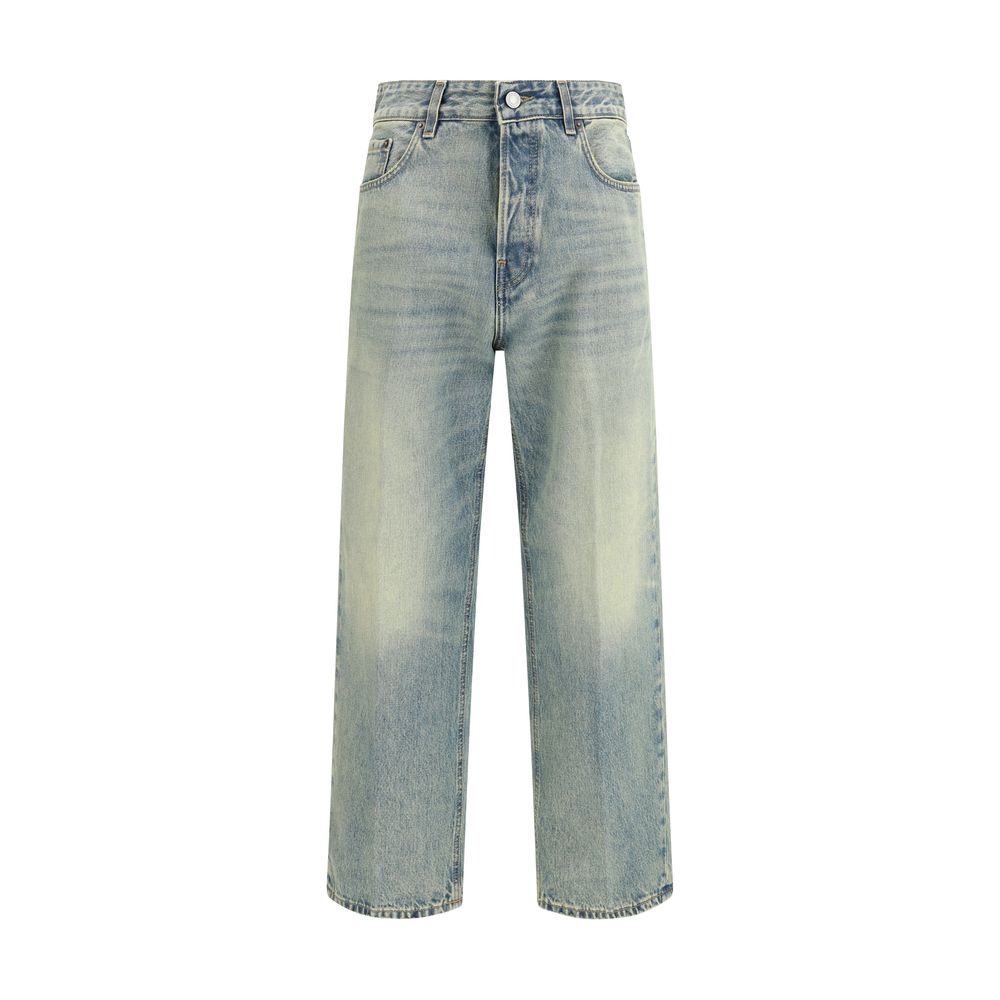 Blue Cotton Straight-Leg Jeans