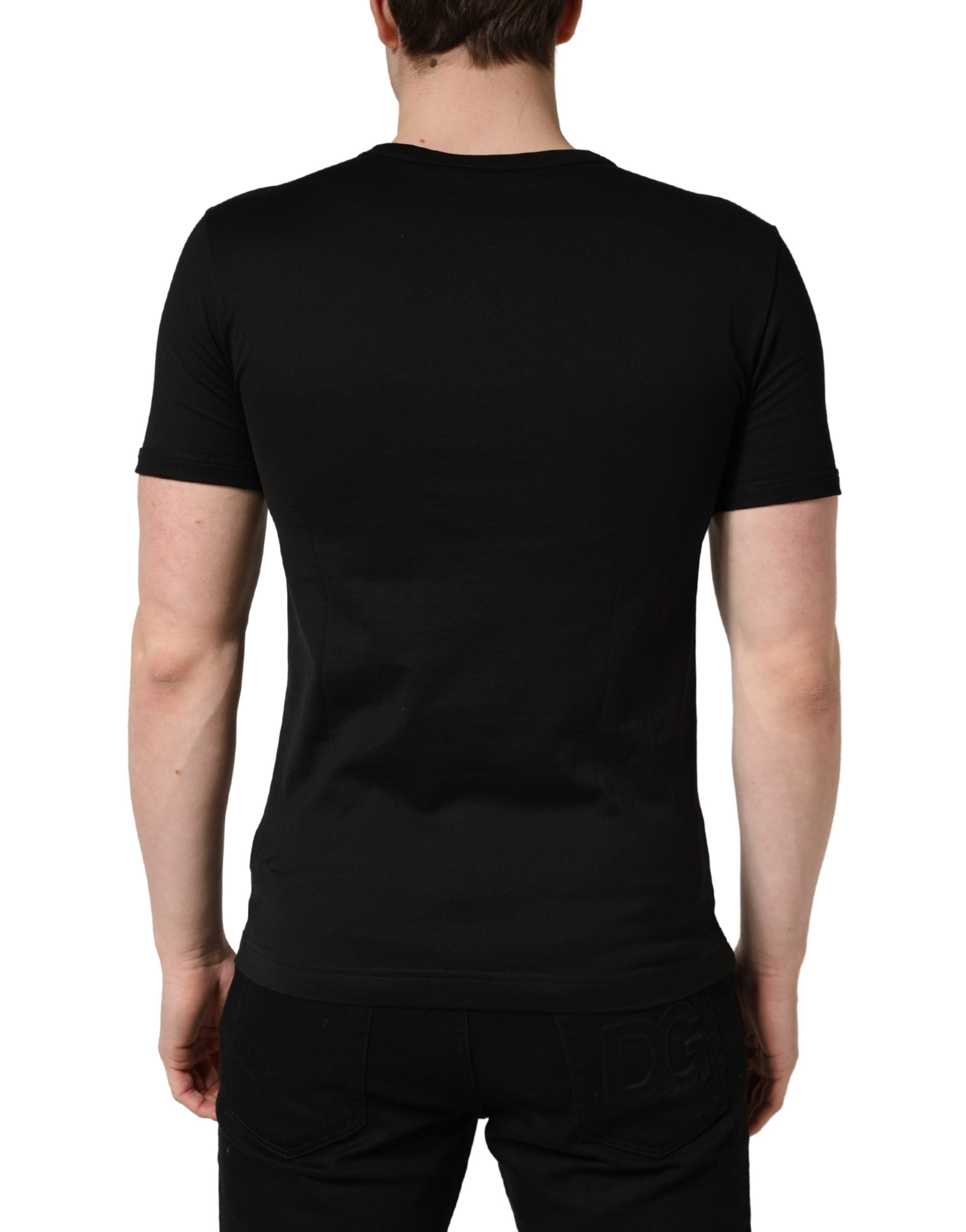 Black Crown Embroidery Men Crew Neck T-shirt