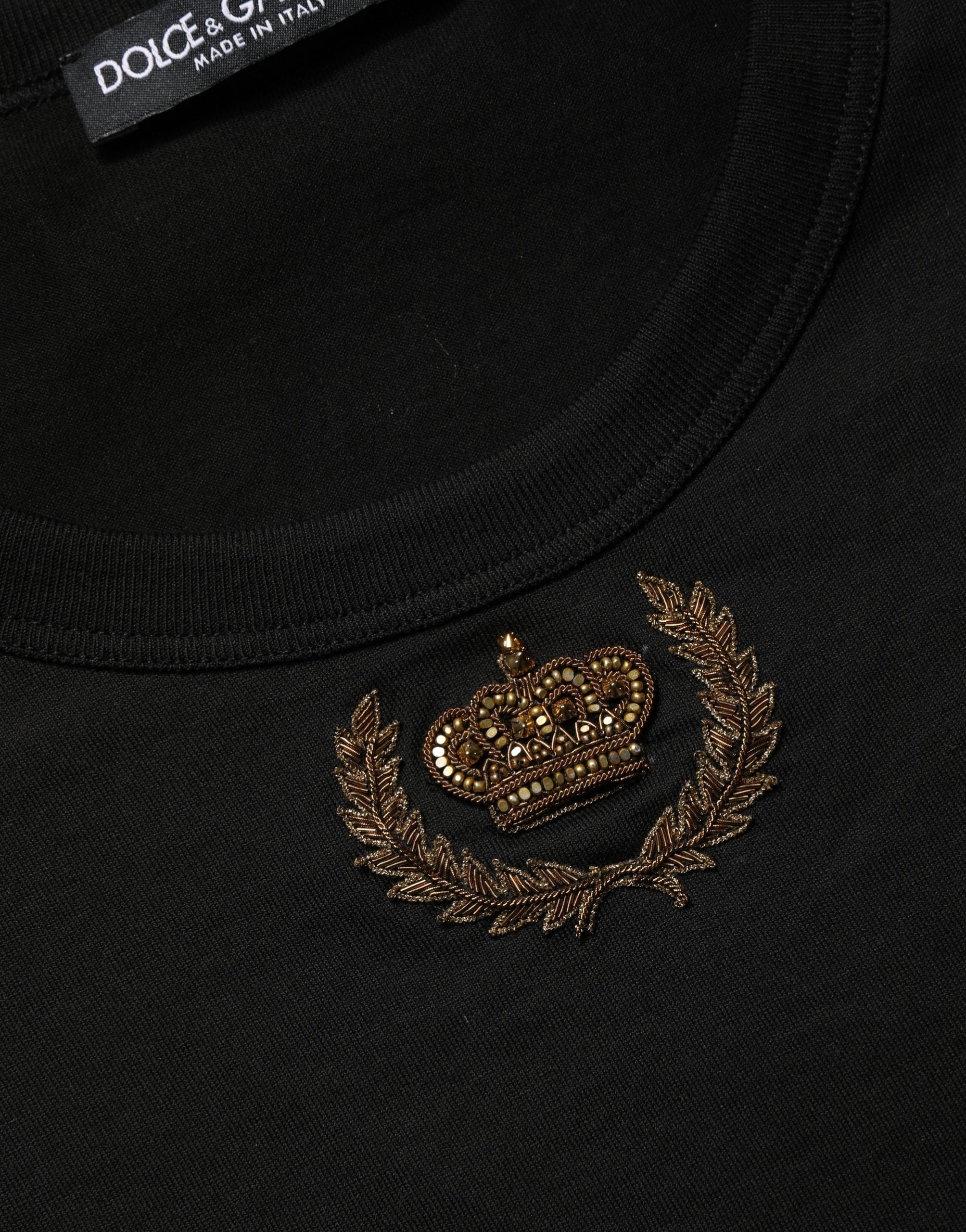 Black Crown Embroidery Men Crew Neck T-shirt