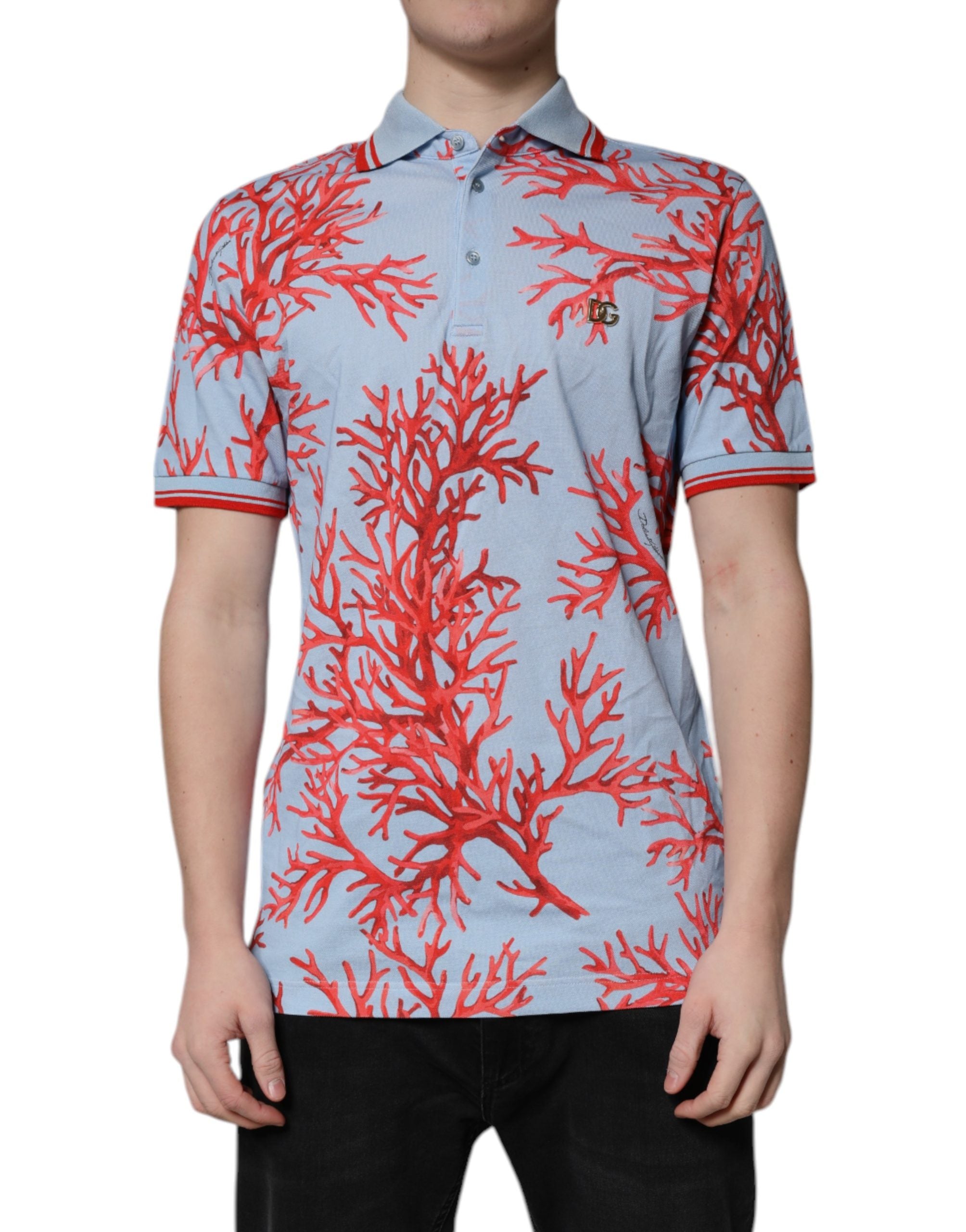 LightBlue Coral Cotton Collared Polo T-shirt