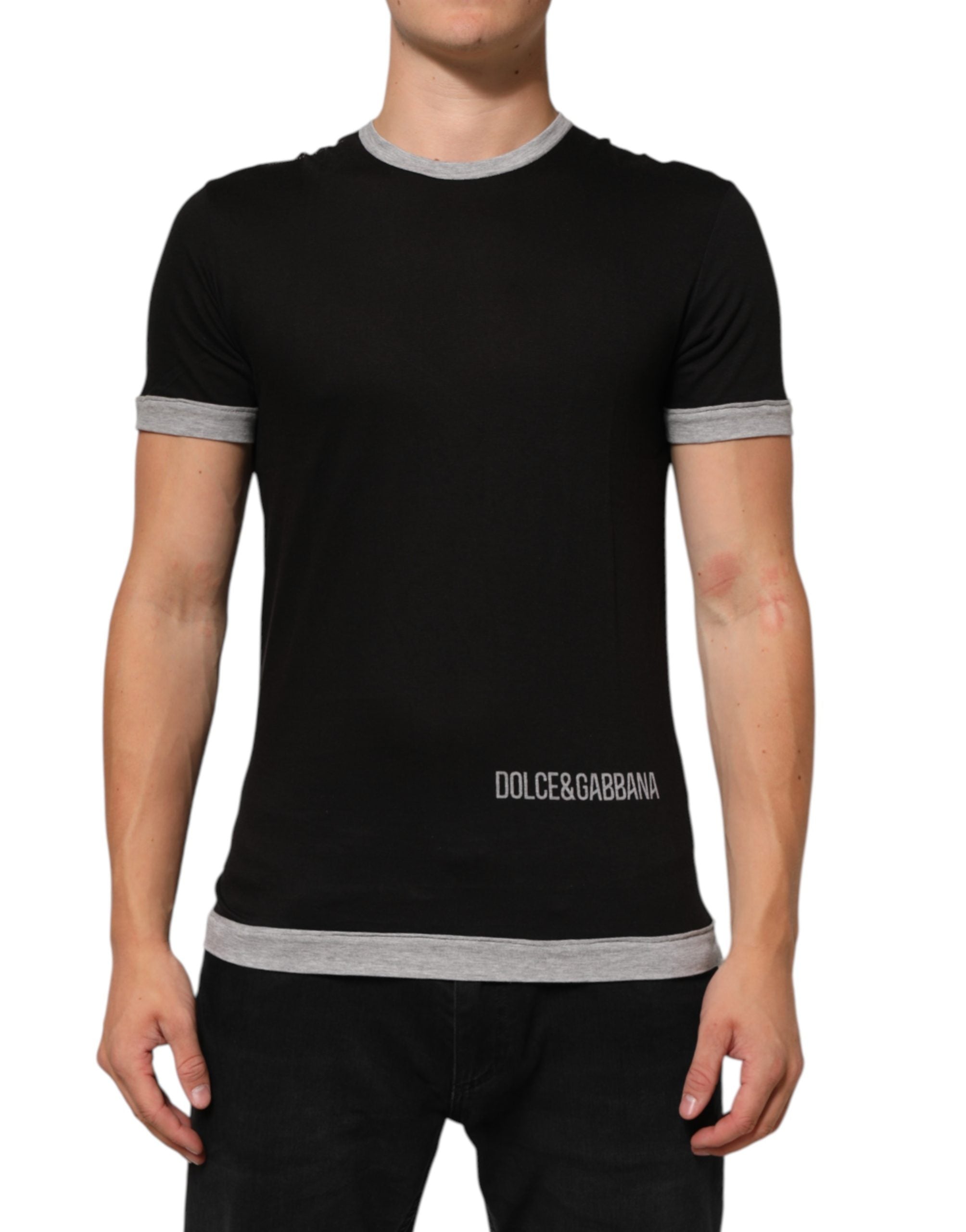 Black Two Tone DG Logo Print Cotton T-shirt