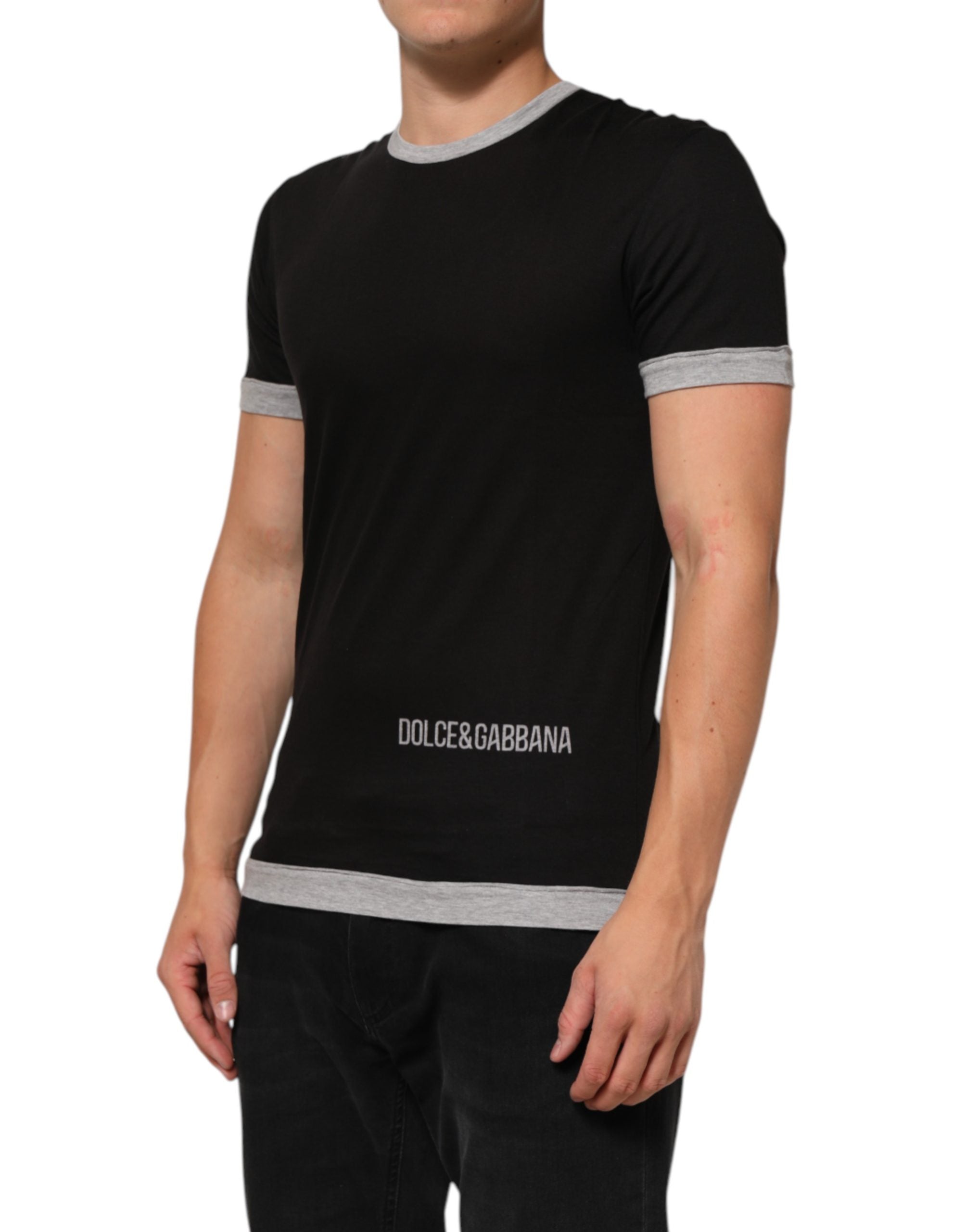 Black Two Tone DG Logo Print Cotton T-shirt