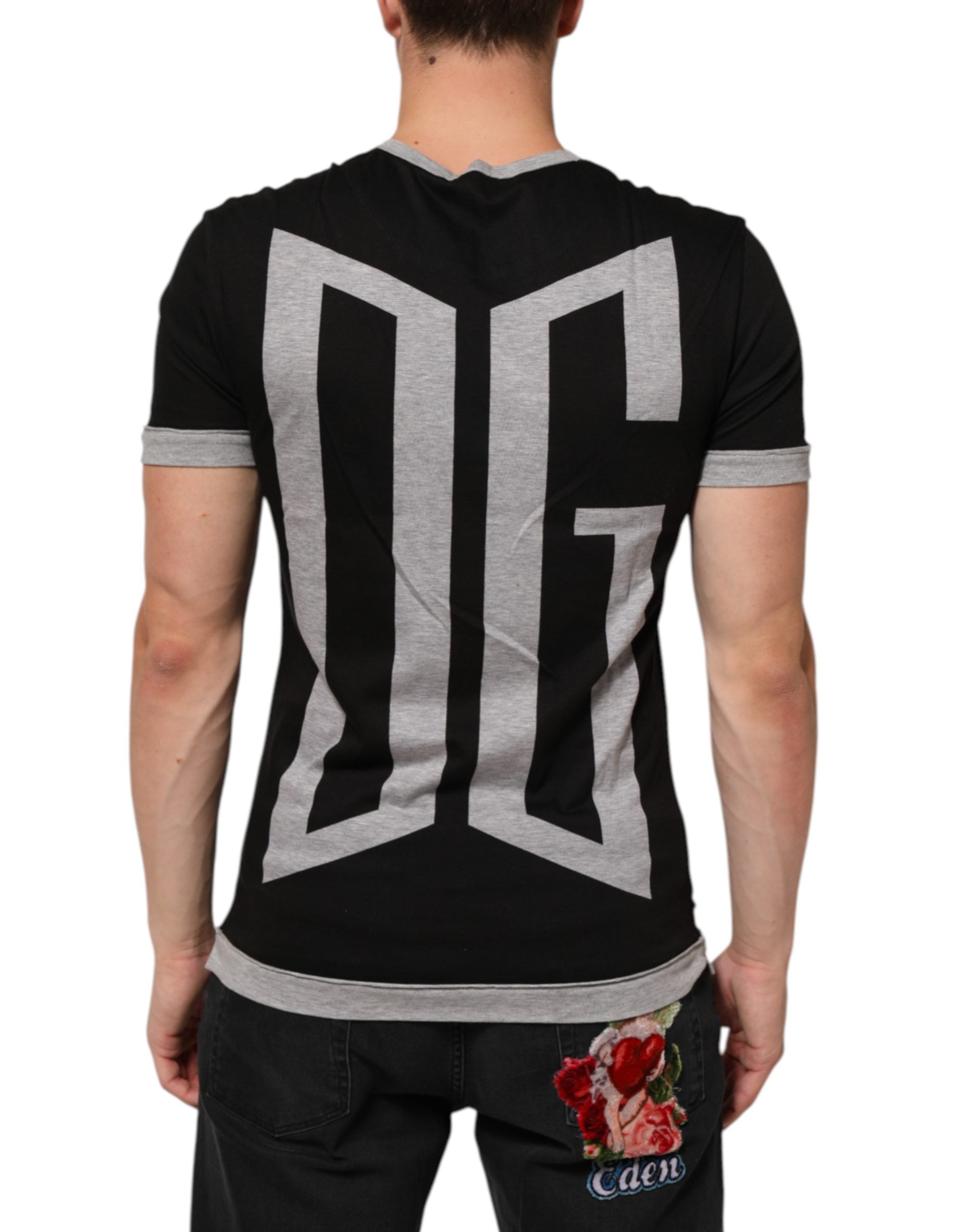 Black Two Tone DG Logo Print Cotton T-shirt