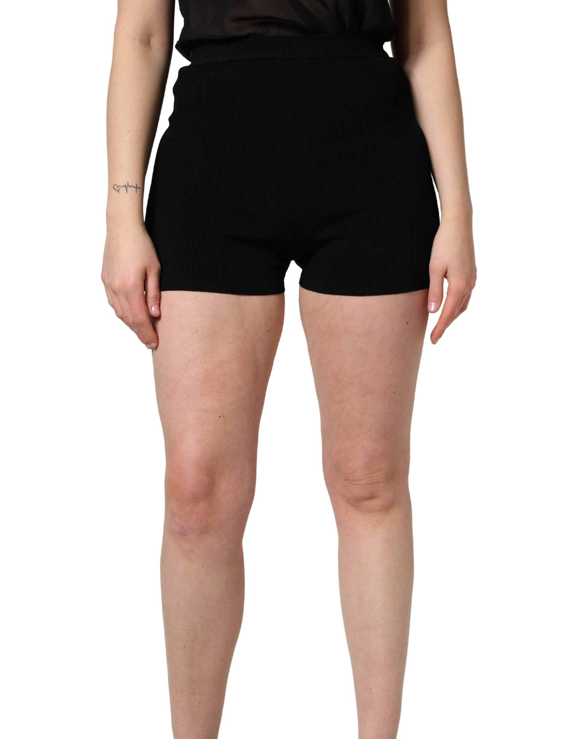 Black Viscose High Waisted Hot Pants Shorts
