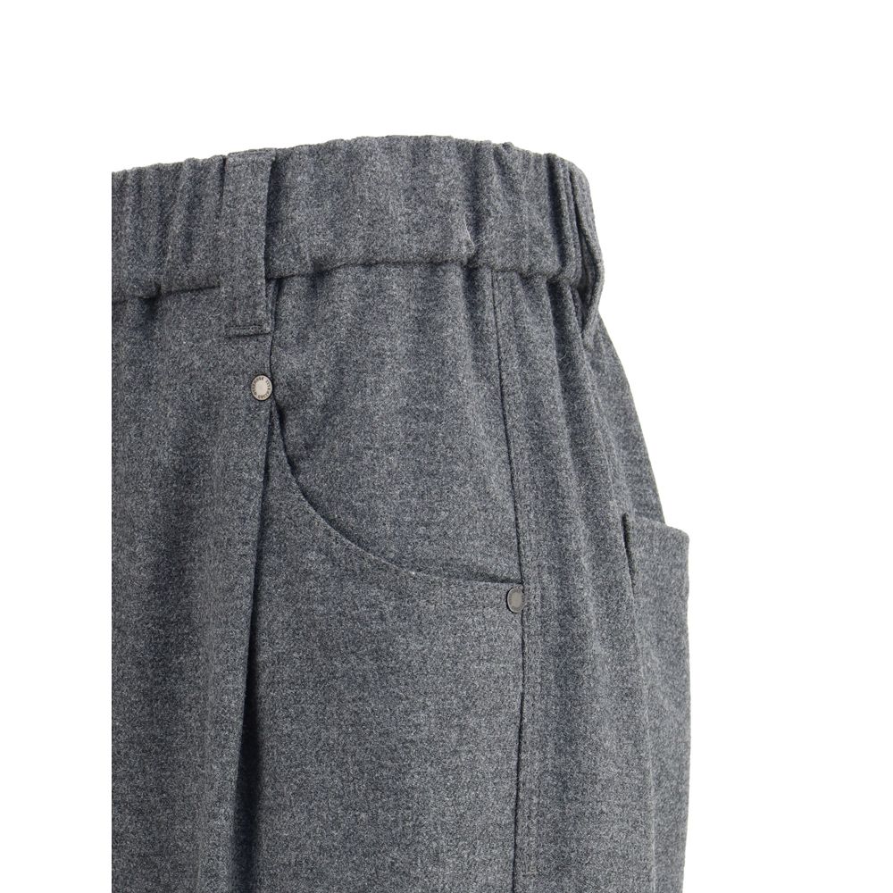 Gray Fleece Wool Casual Pants