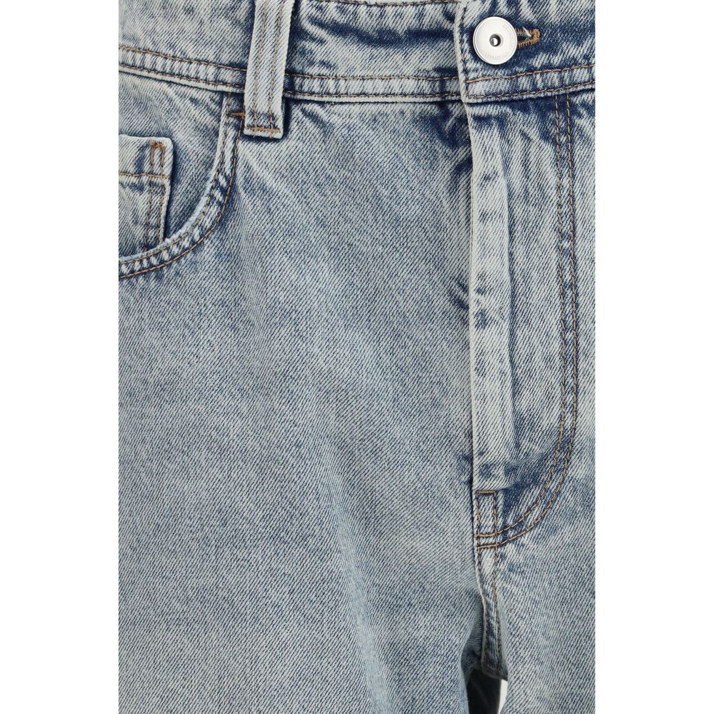 Blue Cotton Straight-Leg Jeans