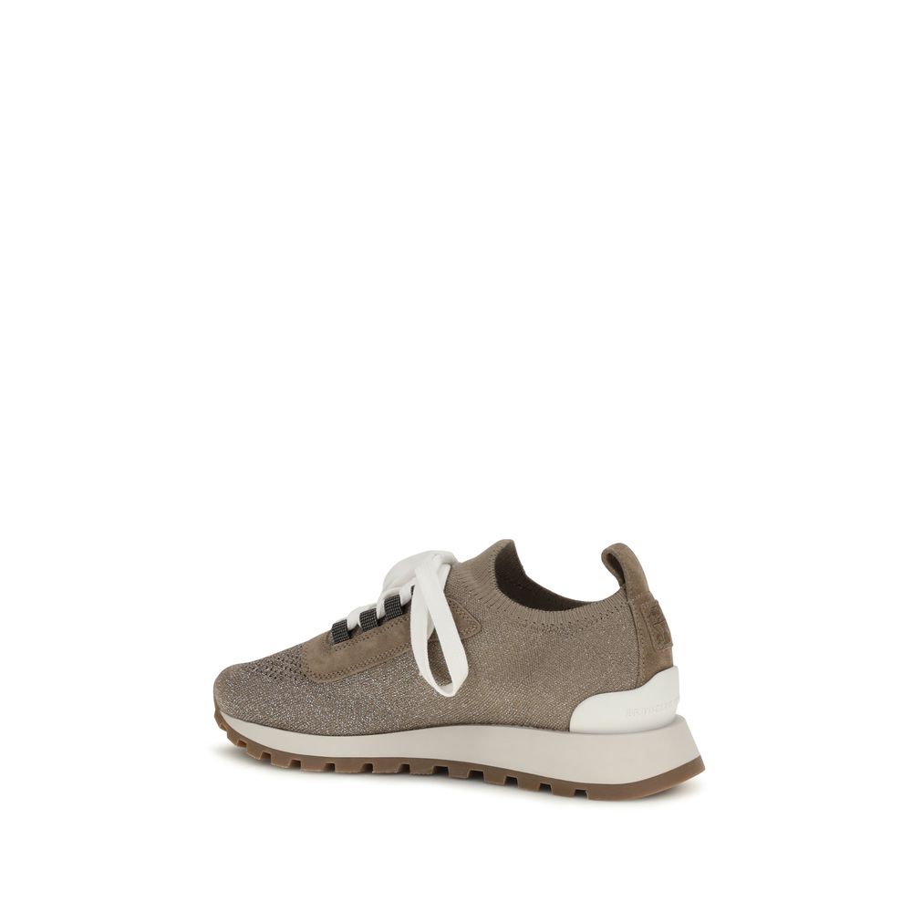Beige Cotton Chunky Sneakers