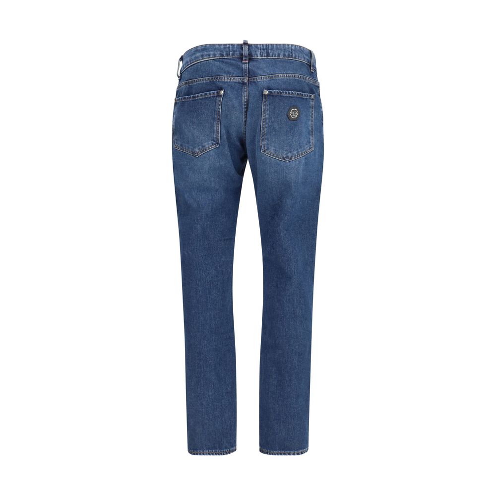 Blue Cotton Straight-Leg Jeans
