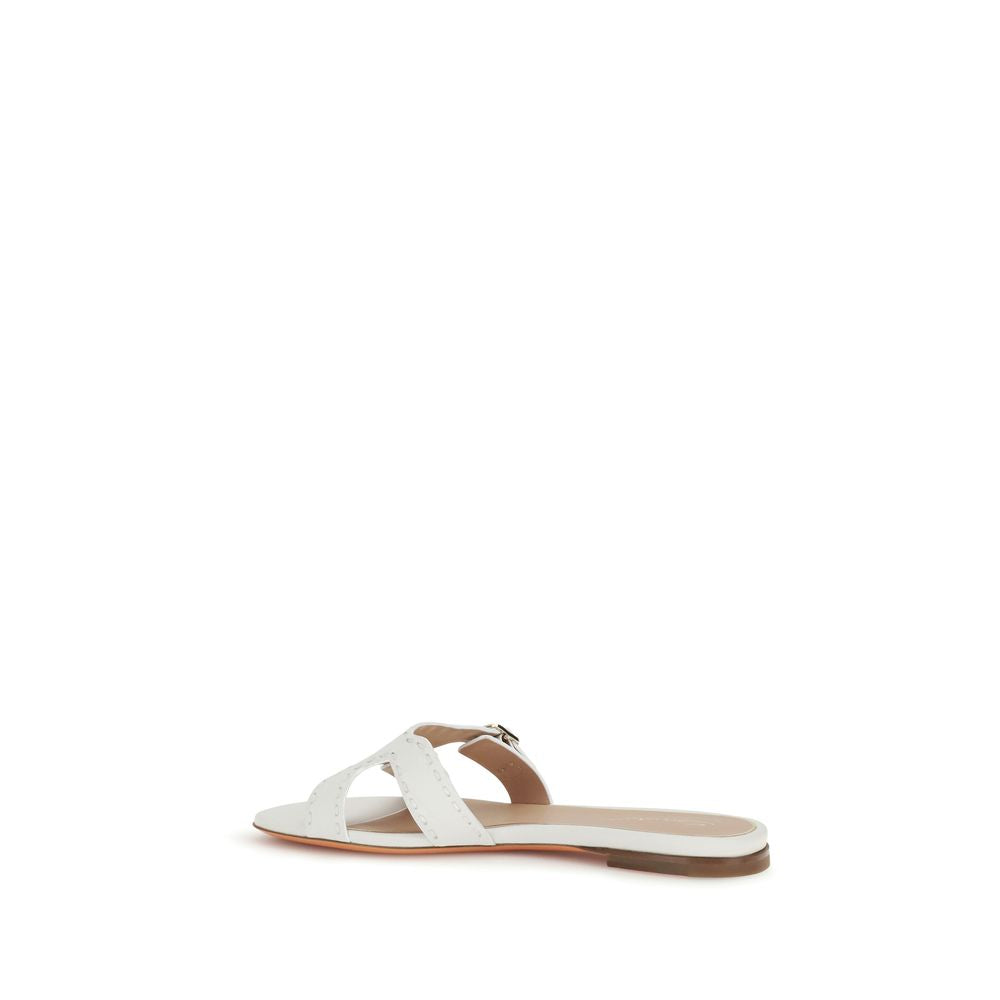 White Calf Leather Bos Taurus Flat Sandals