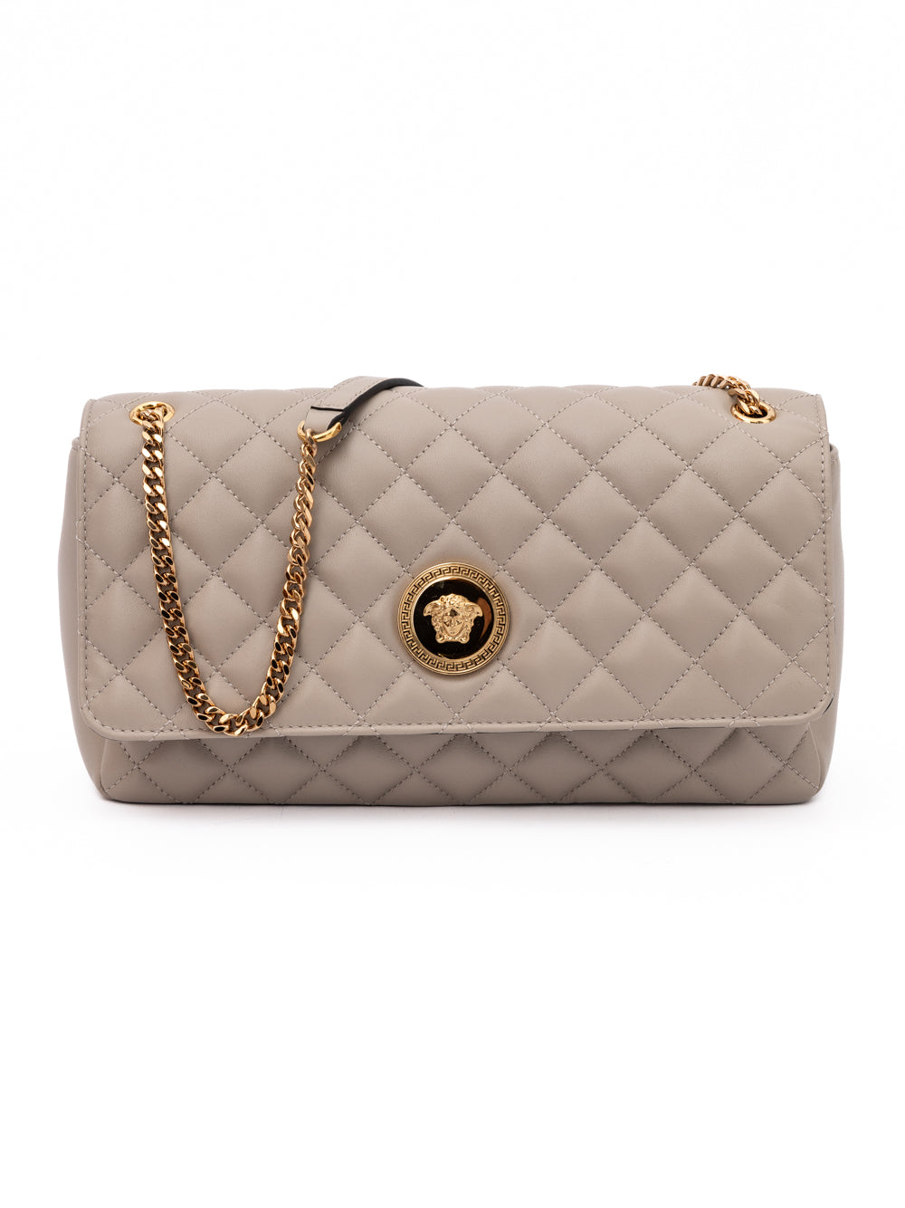 Taupe Quilted Leather Shoulder Strap Bag