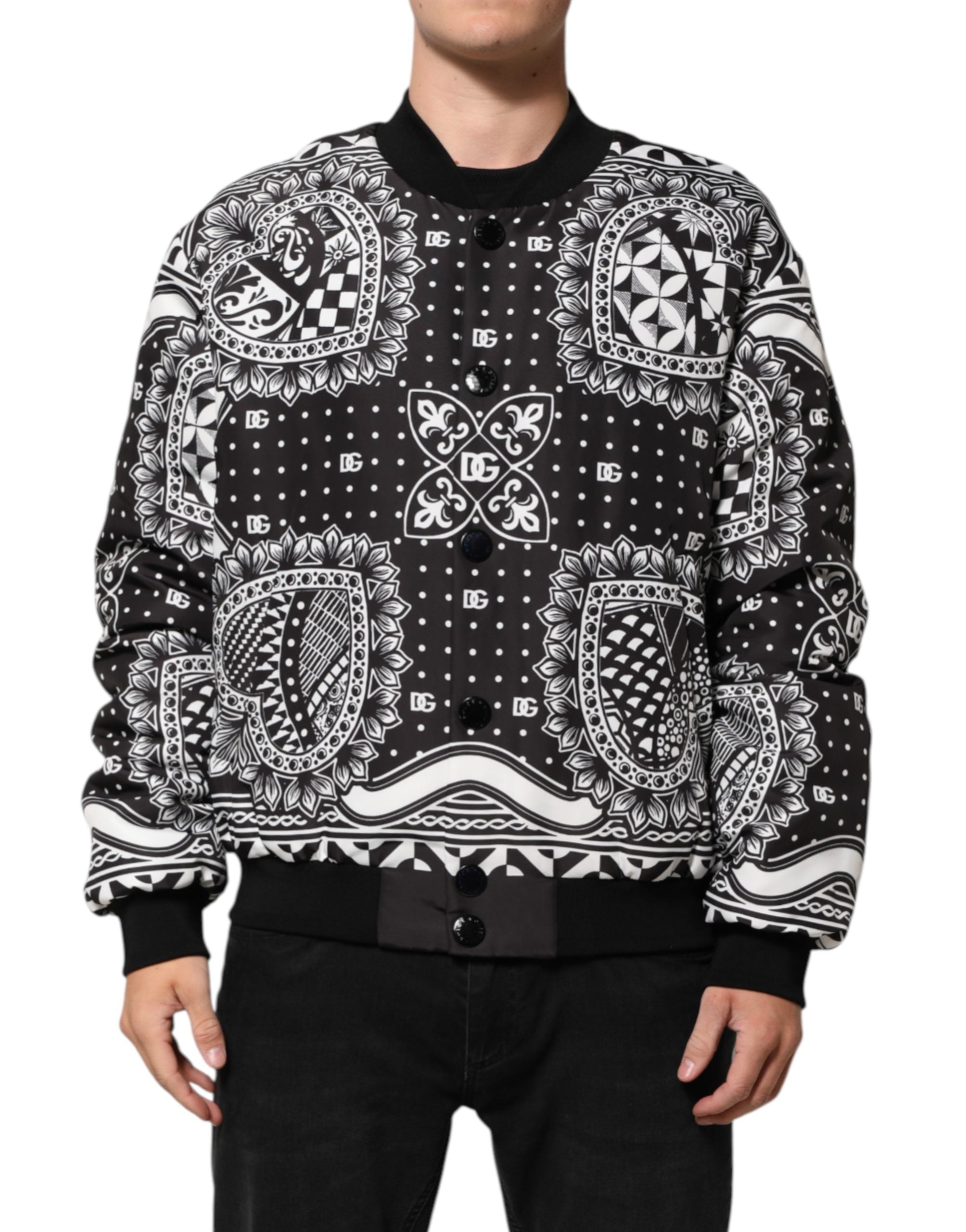 Black White BandanaPrint Men Bomber Jacket