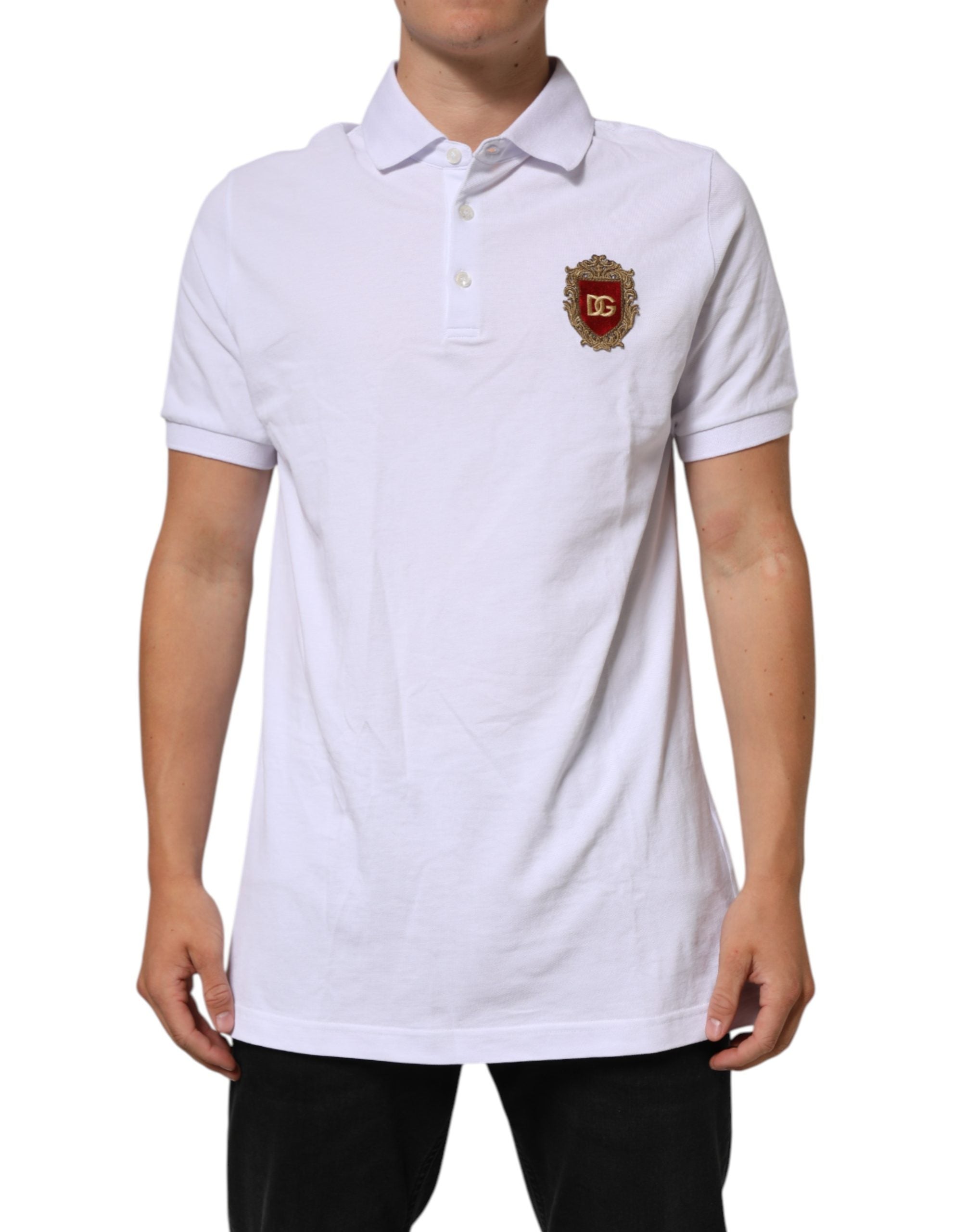 White Cotton Crest Embroidery Polo T-shirt