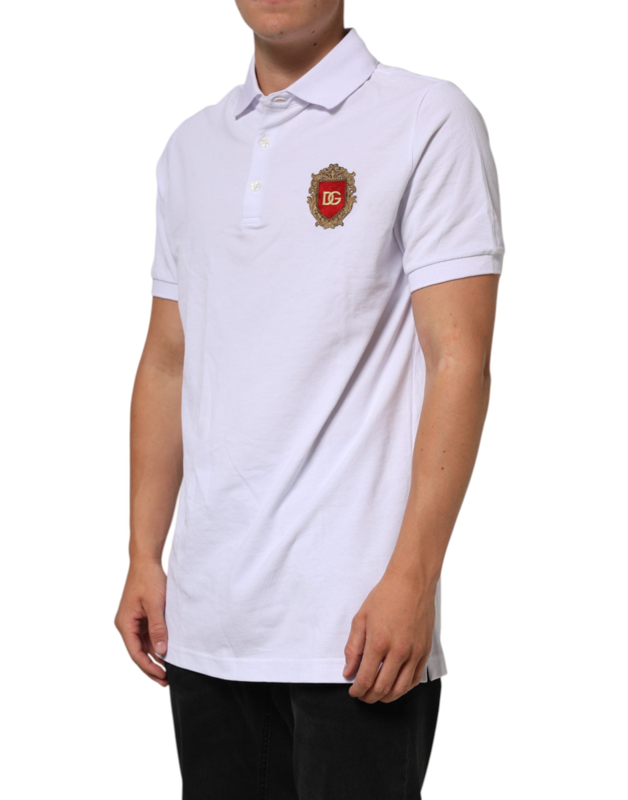 White Cotton Crest Embroidery Polo T-shirt