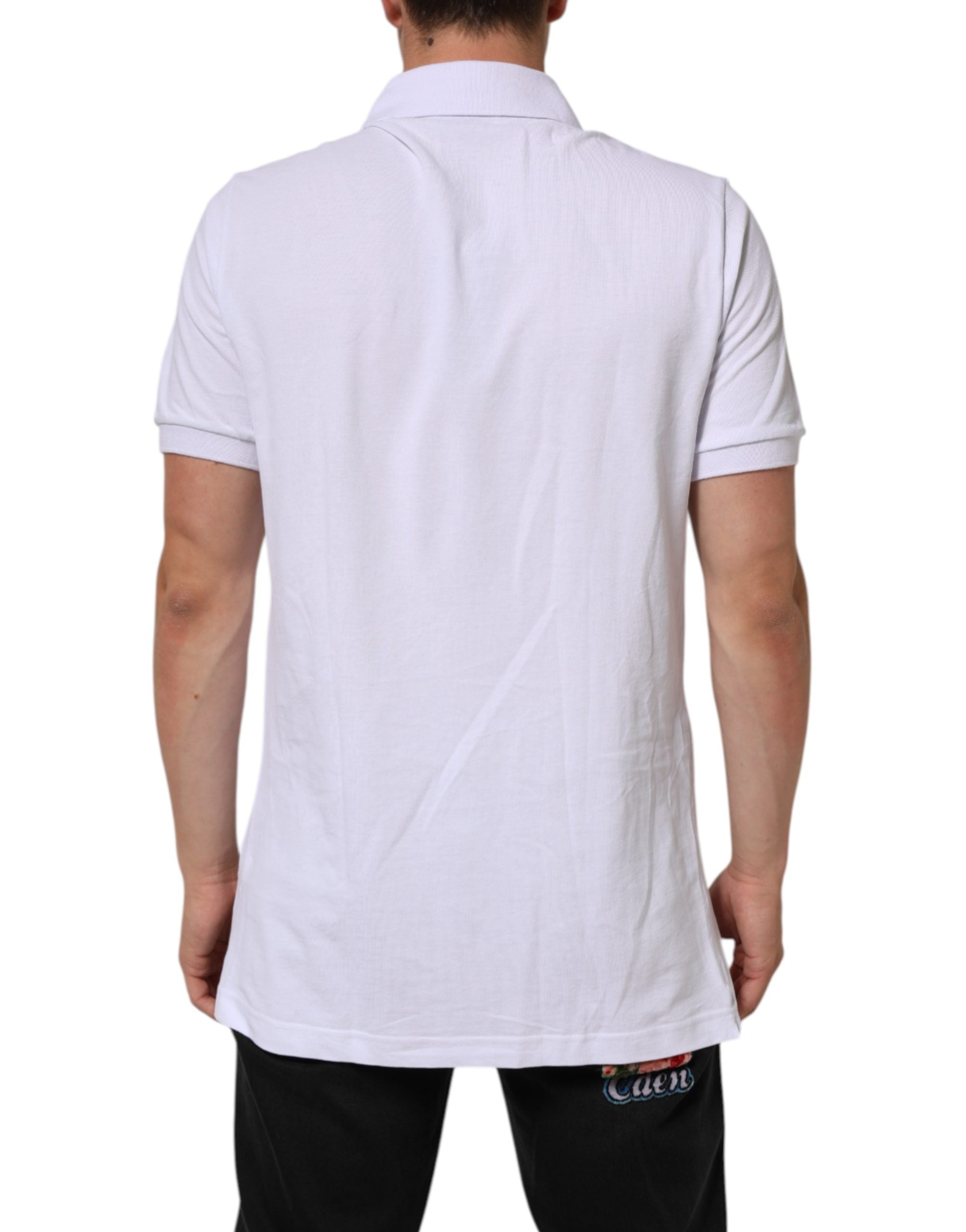 White Cotton Crest Embroidery Polo T-shirt