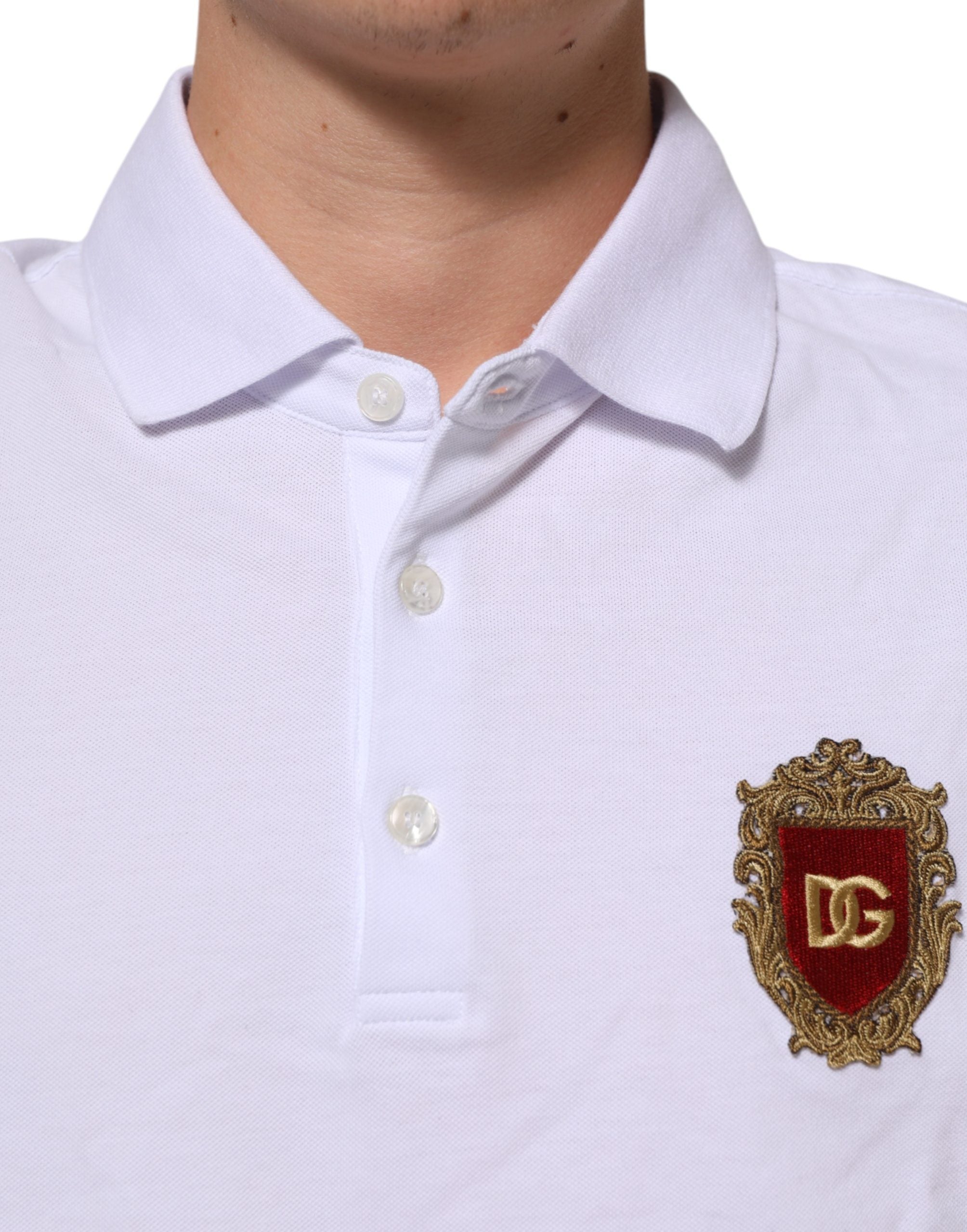 White Cotton Crest Embroidery Polo T-shirt