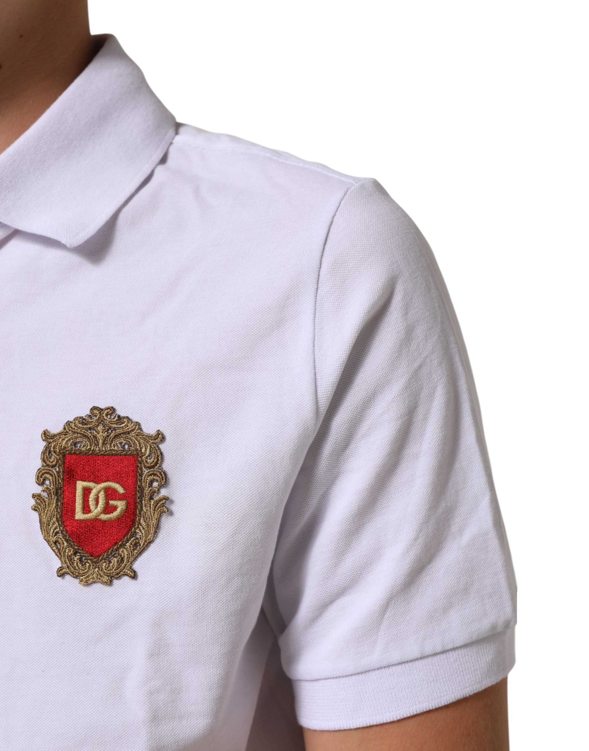 White Cotton Crest Embroidery Polo T-shirt