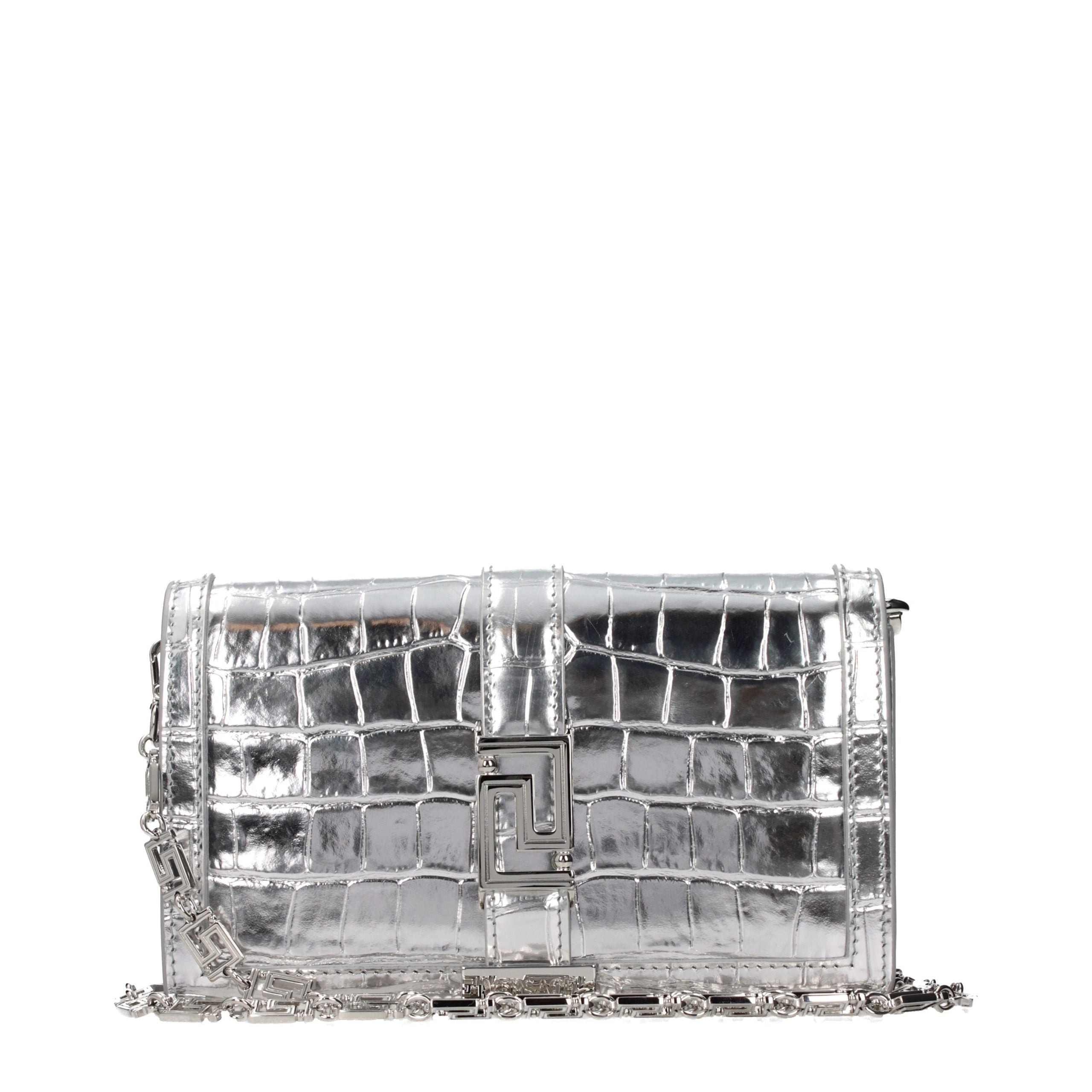 Gray Leather Crossbody Bag