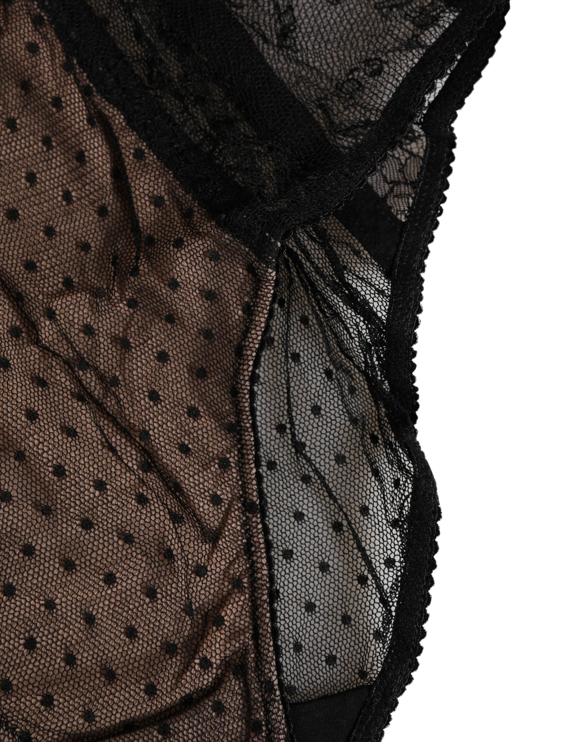 Black Sheer Polka Dot Lace High Waist Brief Underwear