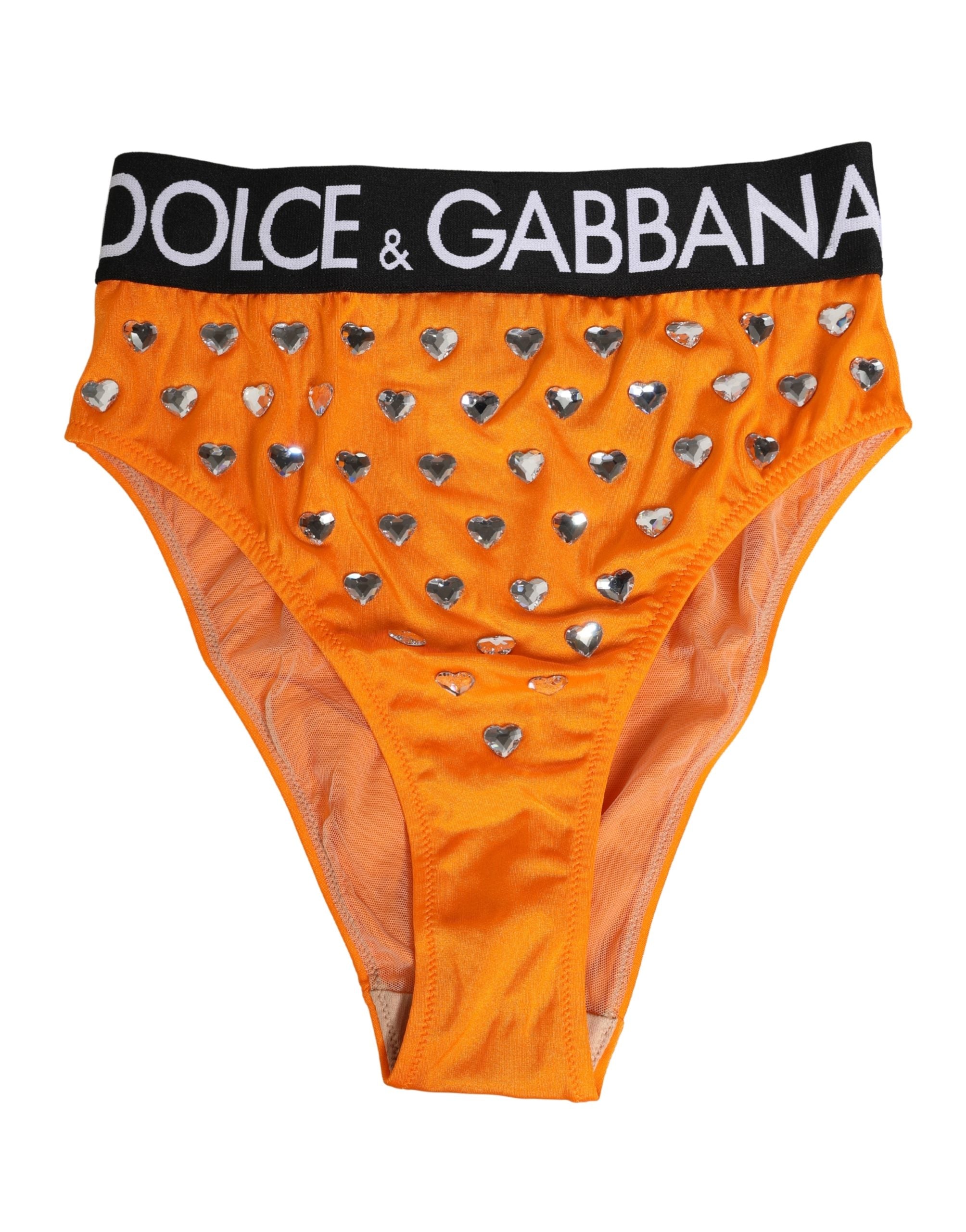 Orange Crystal High Waist Brief Panty Underwear