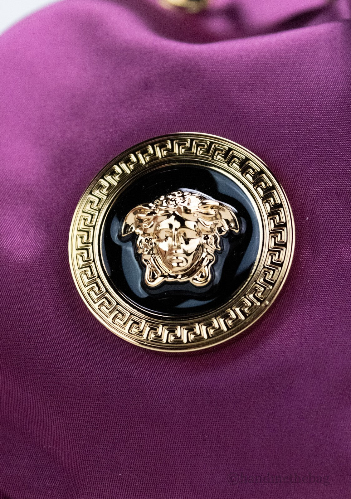 Versace Small Dahlia Nylon Medusa Pendant Bucket Chain Crossbody Bag Purse