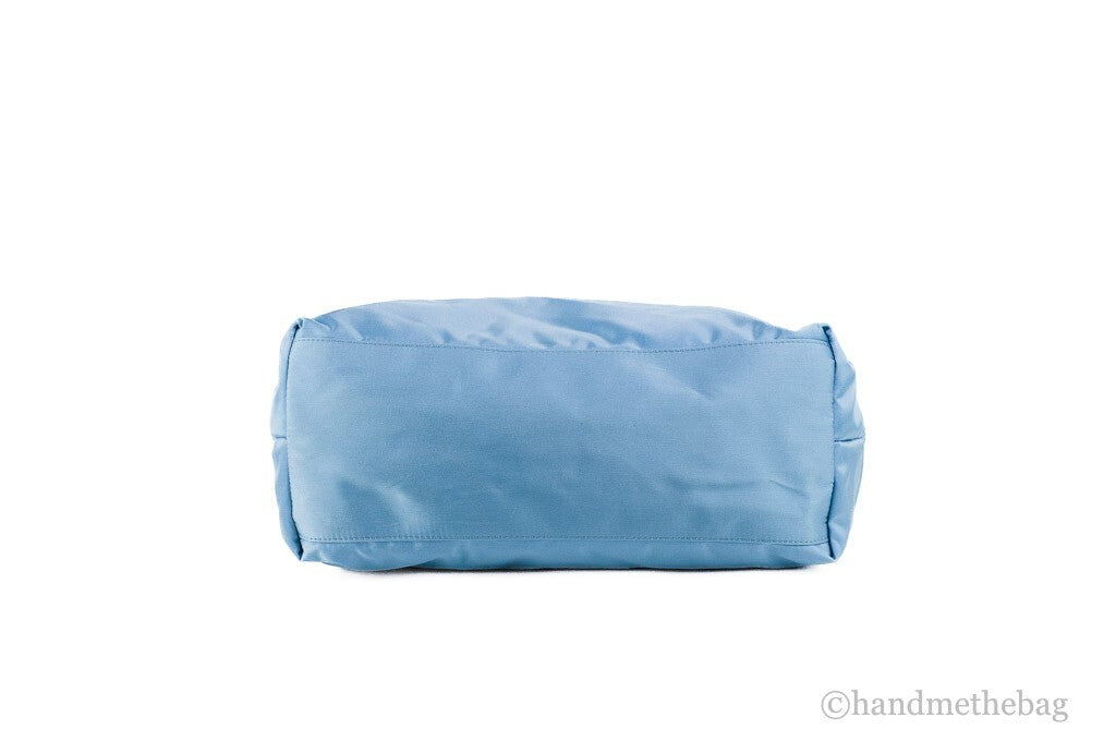 Versace Portuna Medusa Medium Cornflower Blue Nylon Leather Tote Bag Purse