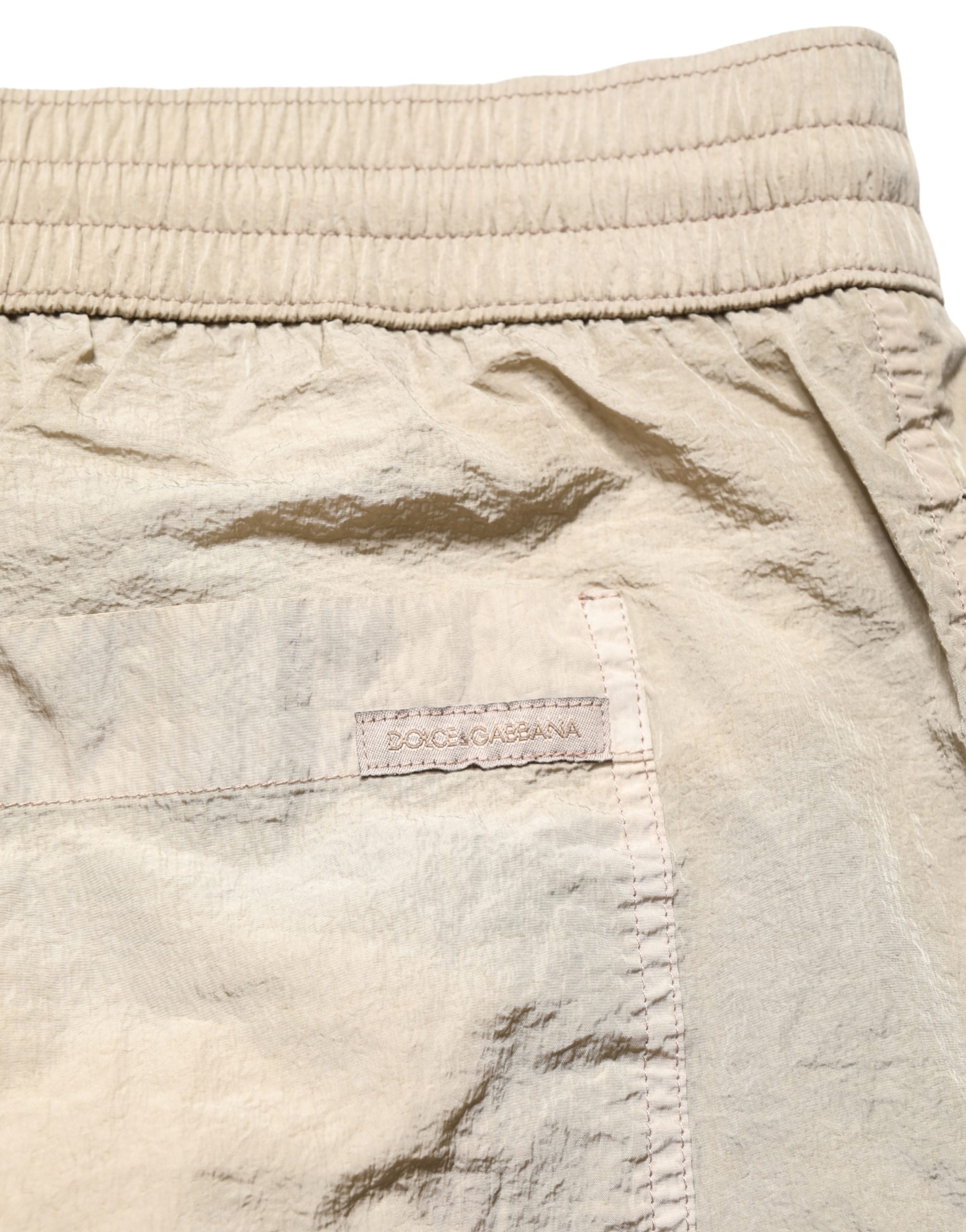 Brown Nylon Drawstring Swim Shorts Swimwear