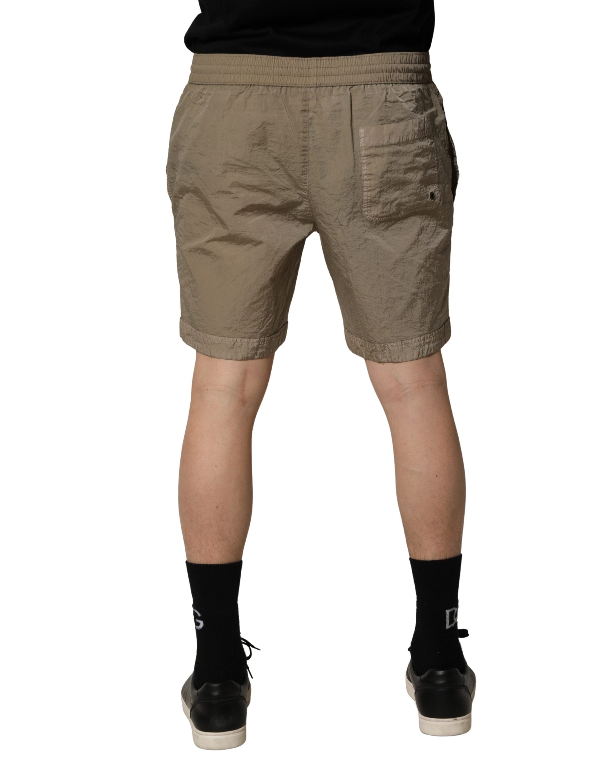 Brown Nylon Drawstring Swim Shorts Swimwear