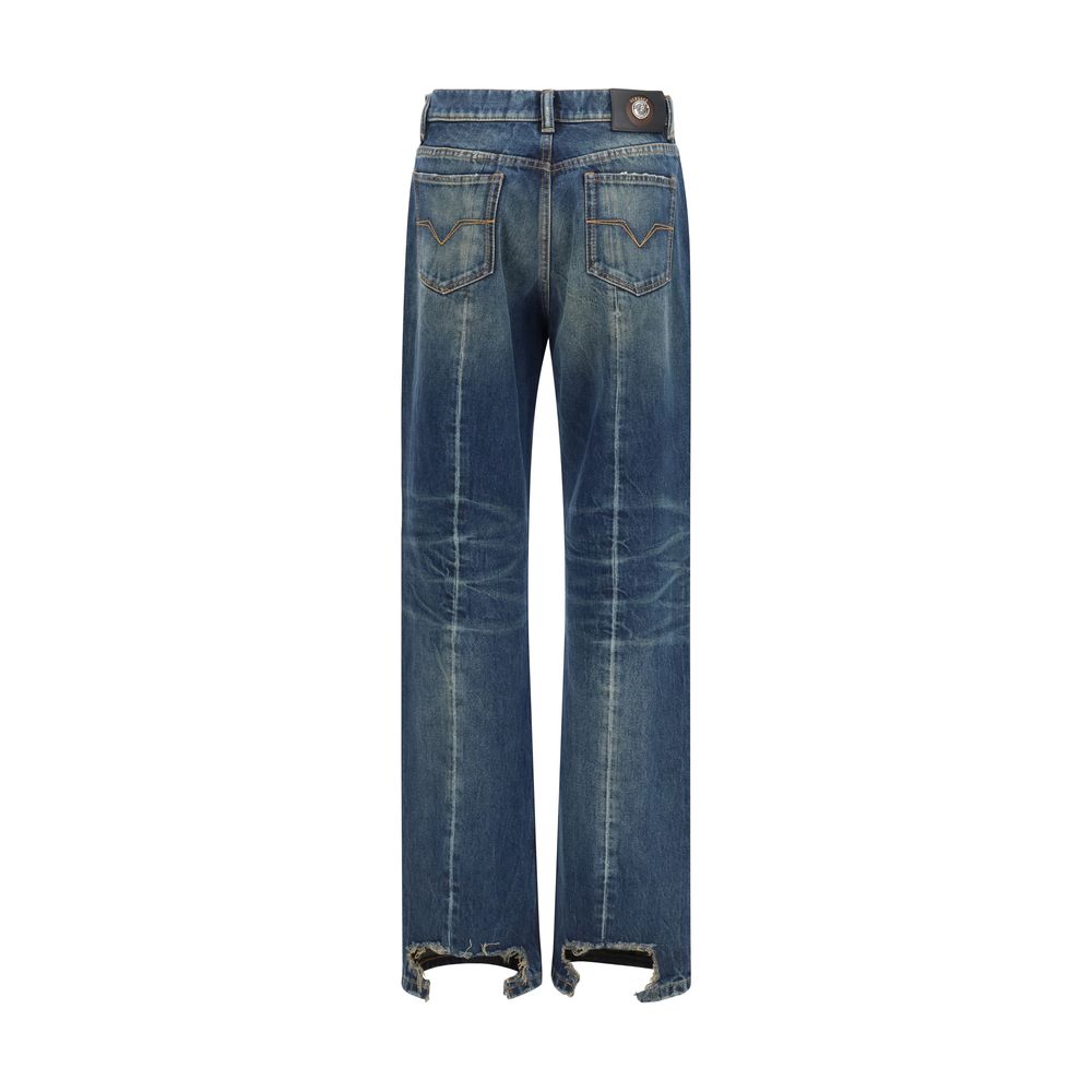 Blue Cotton Straight-Leg Jeans