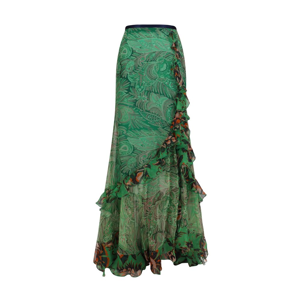 Bicolor Silk Long Skirt