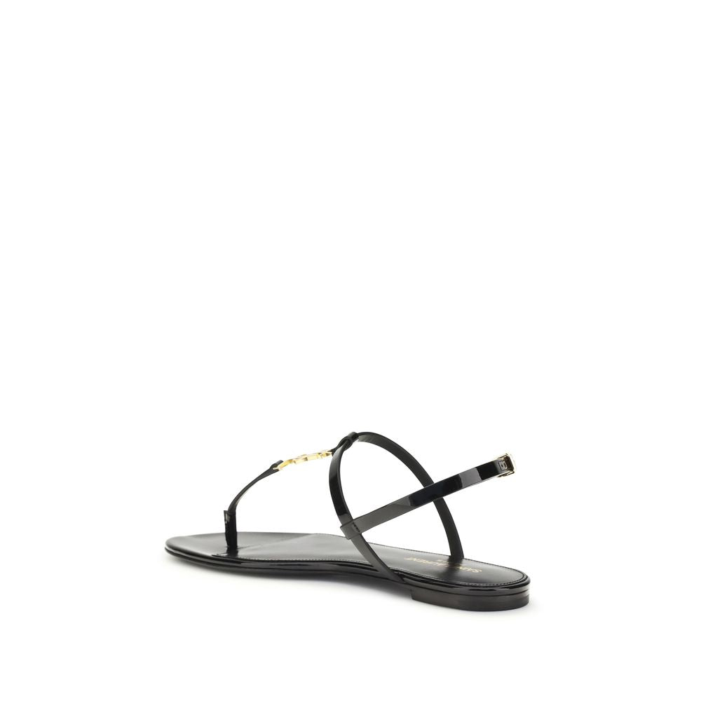 Black Calf Leather Bos Taurus Flat Sandals