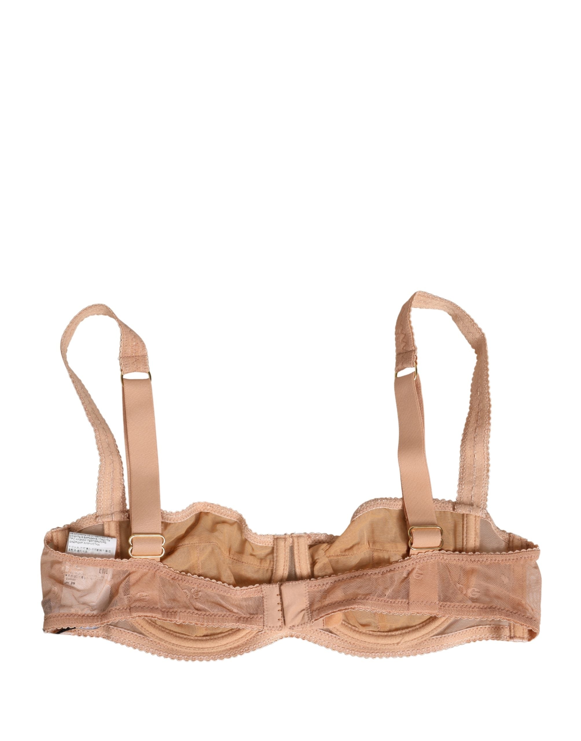 Beige Lace Mesh Underwire Balconnet Bra Underwear
